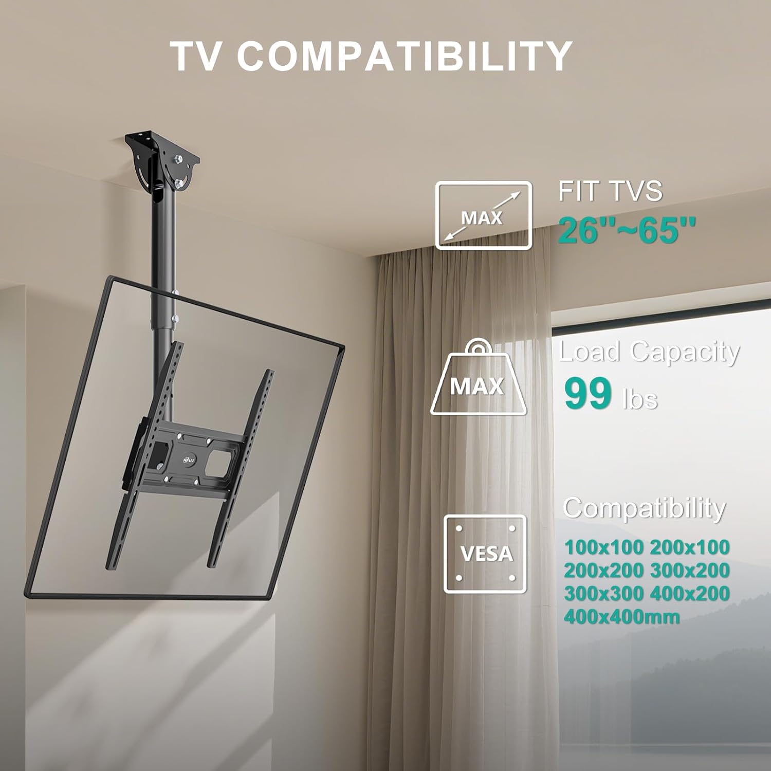 Thumbnail 1 de WALI CM2665-P Ceiling TV Mount 26–65 inch