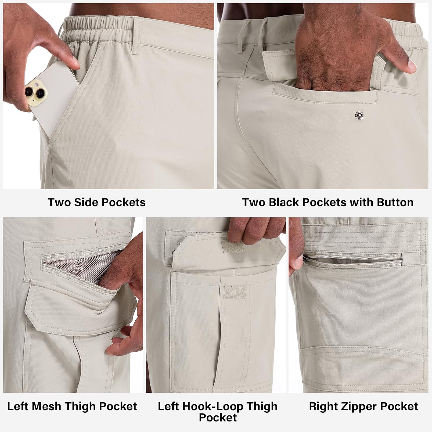 Detalle de Jessie Kidden Men's Cargo Hiking Shorts, Quick-Dry Fabric, UPF 50, 7 Pockets