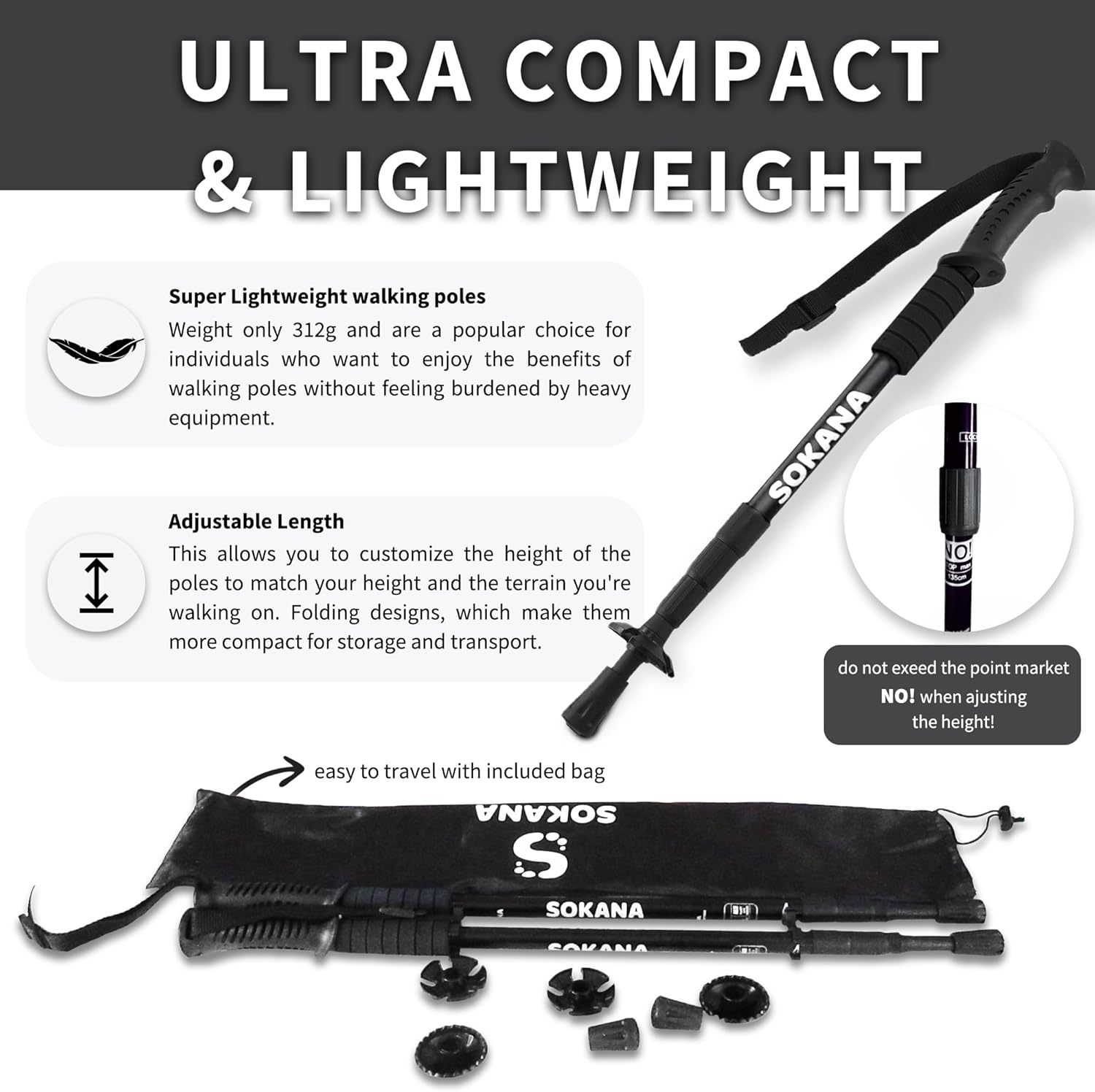 Thumbnail 2 de SOKANA Walking Poles 2-Pack Folding Walking Sticks with Quick Lock System, Lightweight Trekking Poles