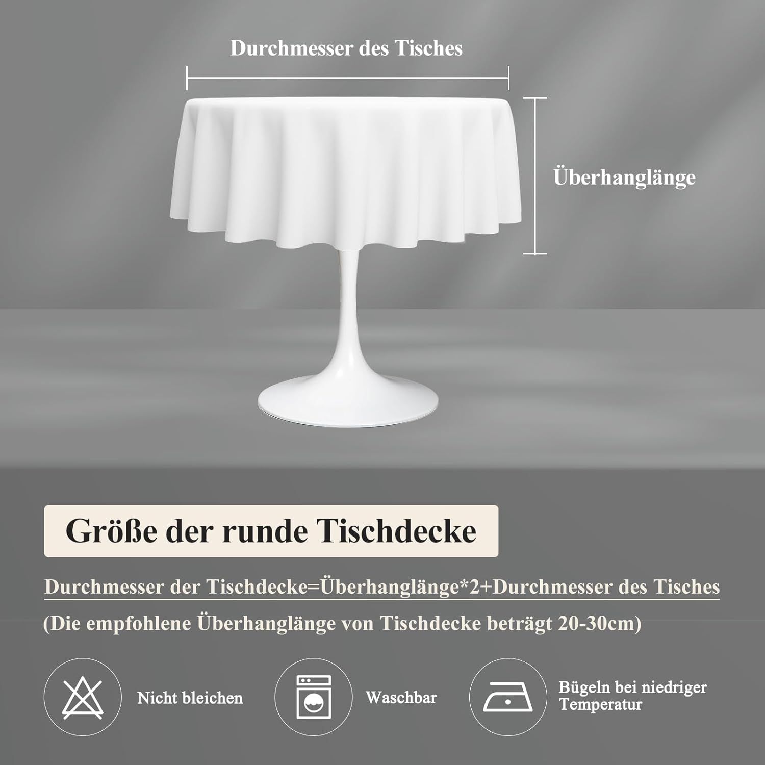 Thumbnail 6 de AooHome Rundtischdecke Φ120cm Grau – Leinen-Optik, wasserabweisend, pflegeleicht