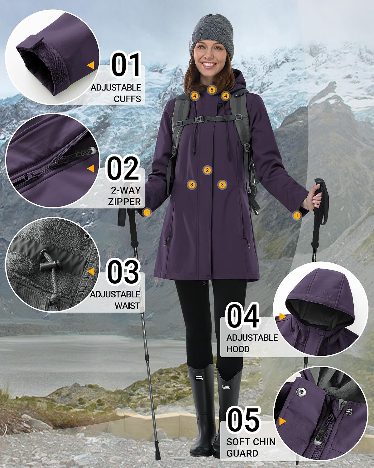 Thumbnail 4 de Outdoor Ventures Softshell Jacket for Women – Rain Jacket with Hood, Breathable Waterproof Windbreaker