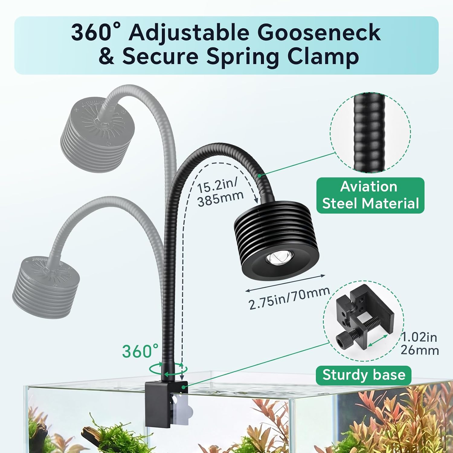 Detalle 2 de Lominie 4-Channel Dimmable LED Aquarium Light with Adjustable Gooseneck