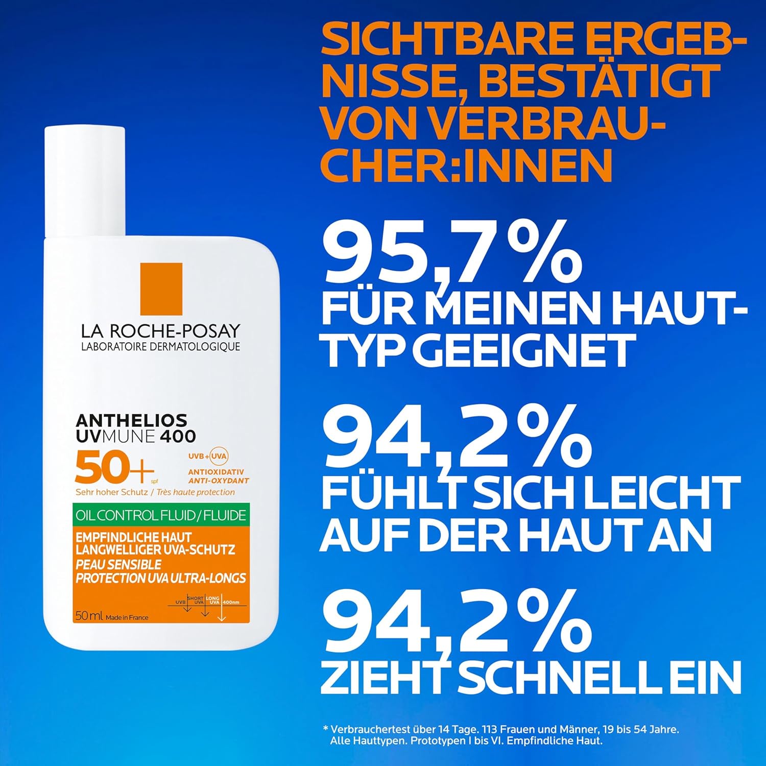Thumbnail 1 de La Roche-Posay Anthelios UVmune 400 Oil Control Fluid LSF 50+ Sonnenfluid – für ölige Haut, transparent, 50 ml