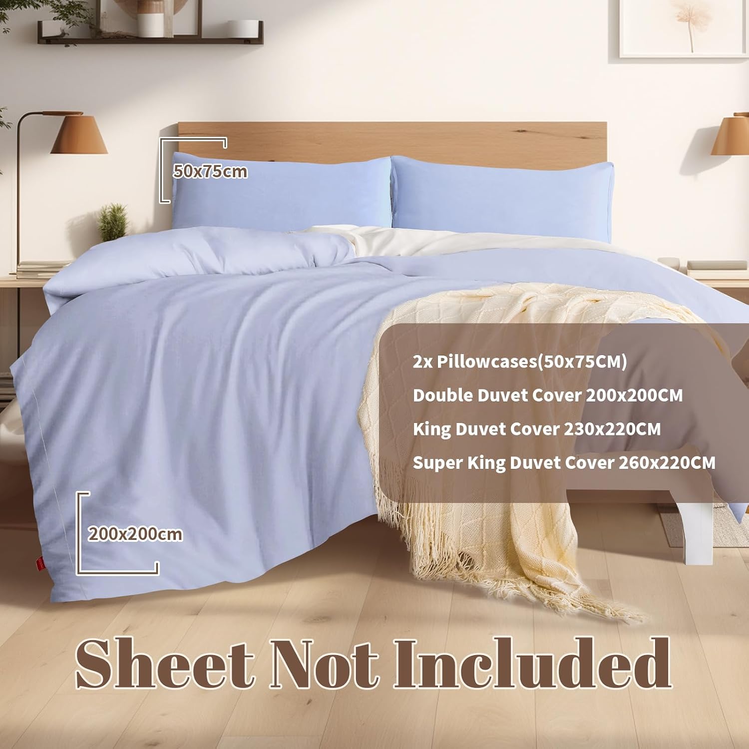 Thumbnail 1 de REDSSEN Cloud Blue 3-Side Opening Duvet Cover Set King (400TC Organic Cotton)