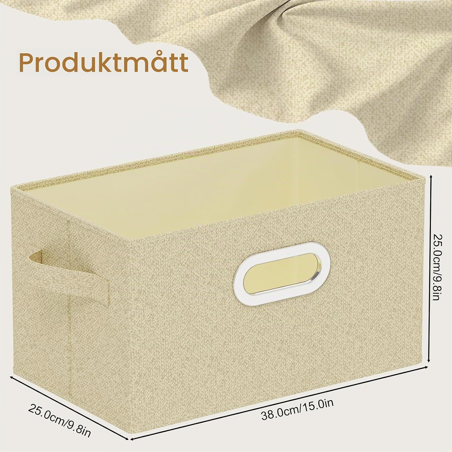 Detalle 2 de ENUMAIL EN107BEGM-2 förvaringslådor i tyg, hopfällbara med handtag, 38 × 25 × 25 cm