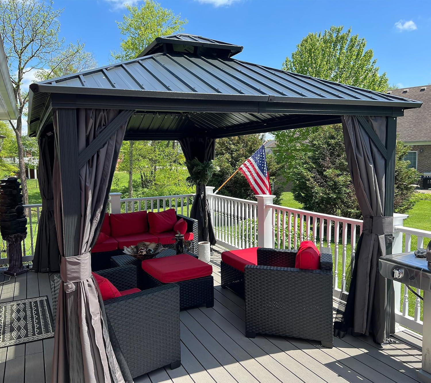 Detalle de Domi 10x12 Outdoor Hardtop Gazebo, Galvanized Steel Double Roof, Curtains
