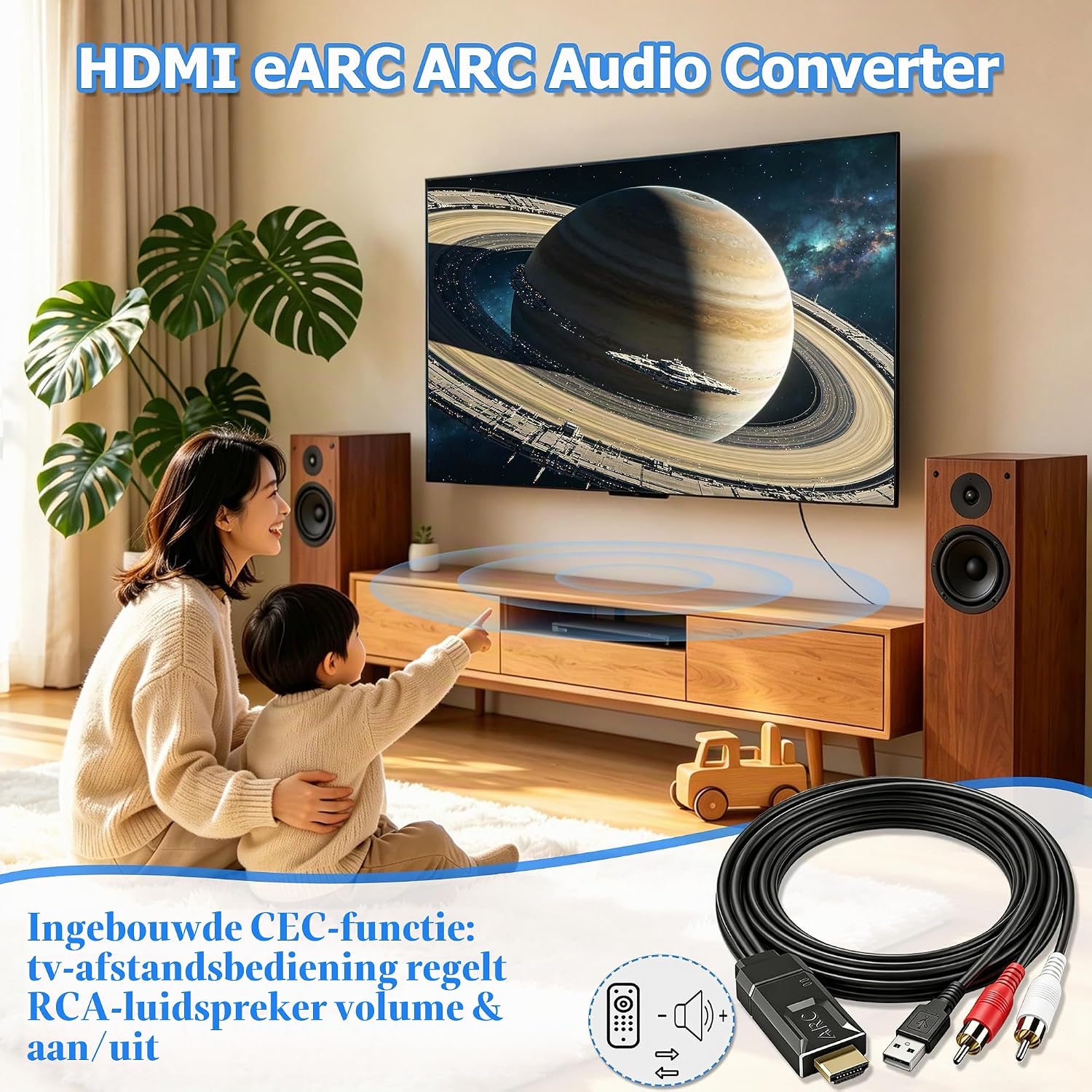 Detalle de SDKDZKG SDK-A807 HDMI eARC/ARC-naar-RCA-converter, 192 kHz en CEC