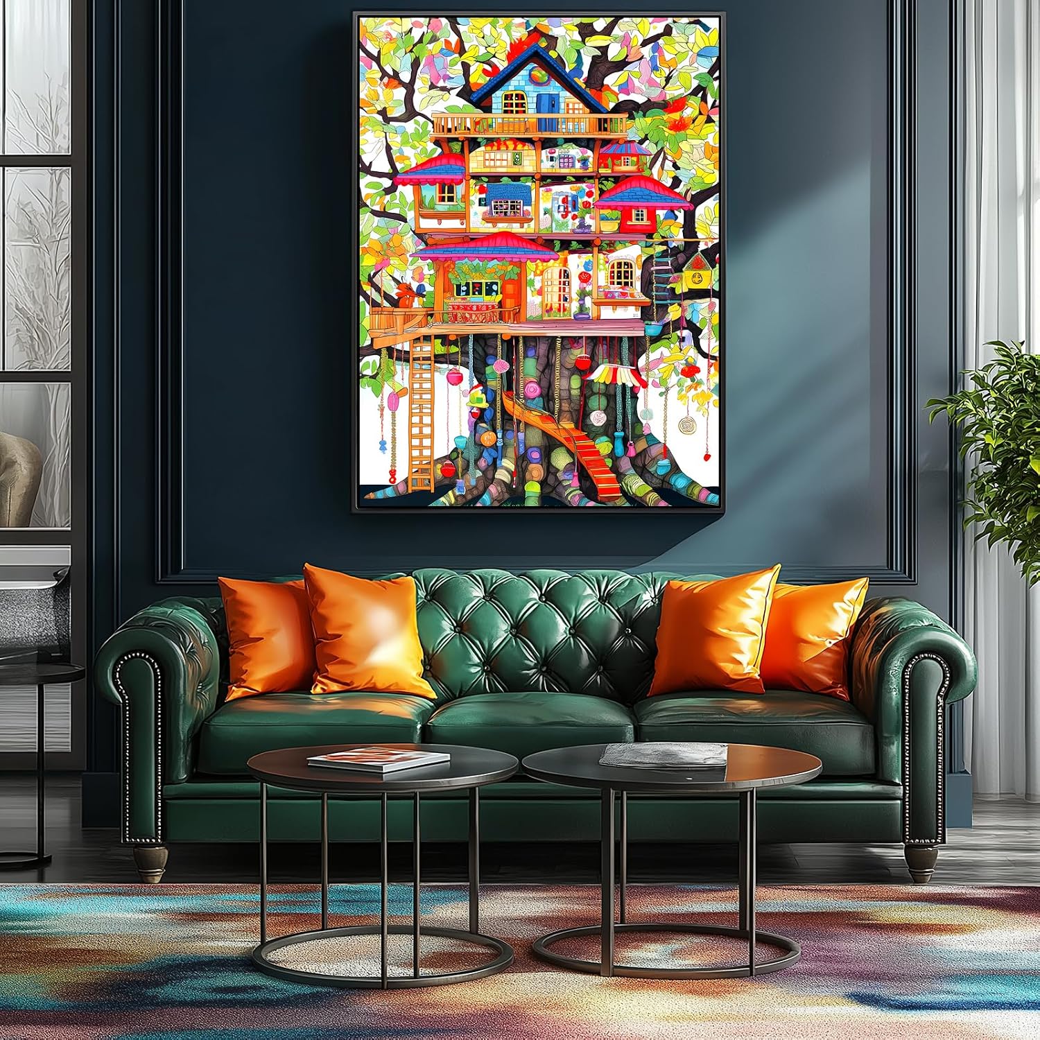 Detalle de Whimsical Treehouse Escape 500-Piece Jigsaw Puzzle (15x23 in) — Colorful Fantasy Nature Art for Adults