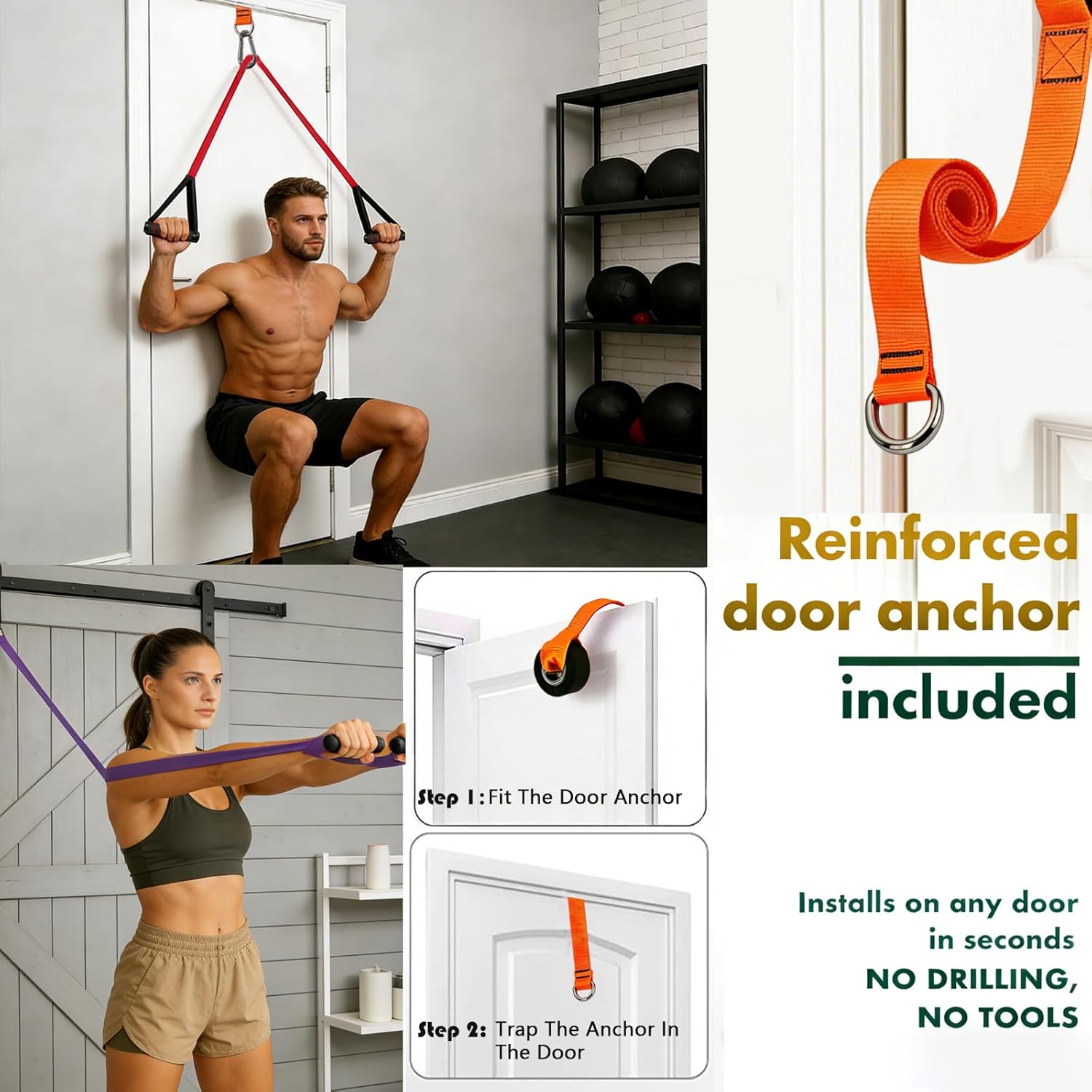Detalle 2 de Resistance Bands Set with Door Anchor and Pro Handles – 4.5mm Heavy Duty TPE Bands for Home Gym