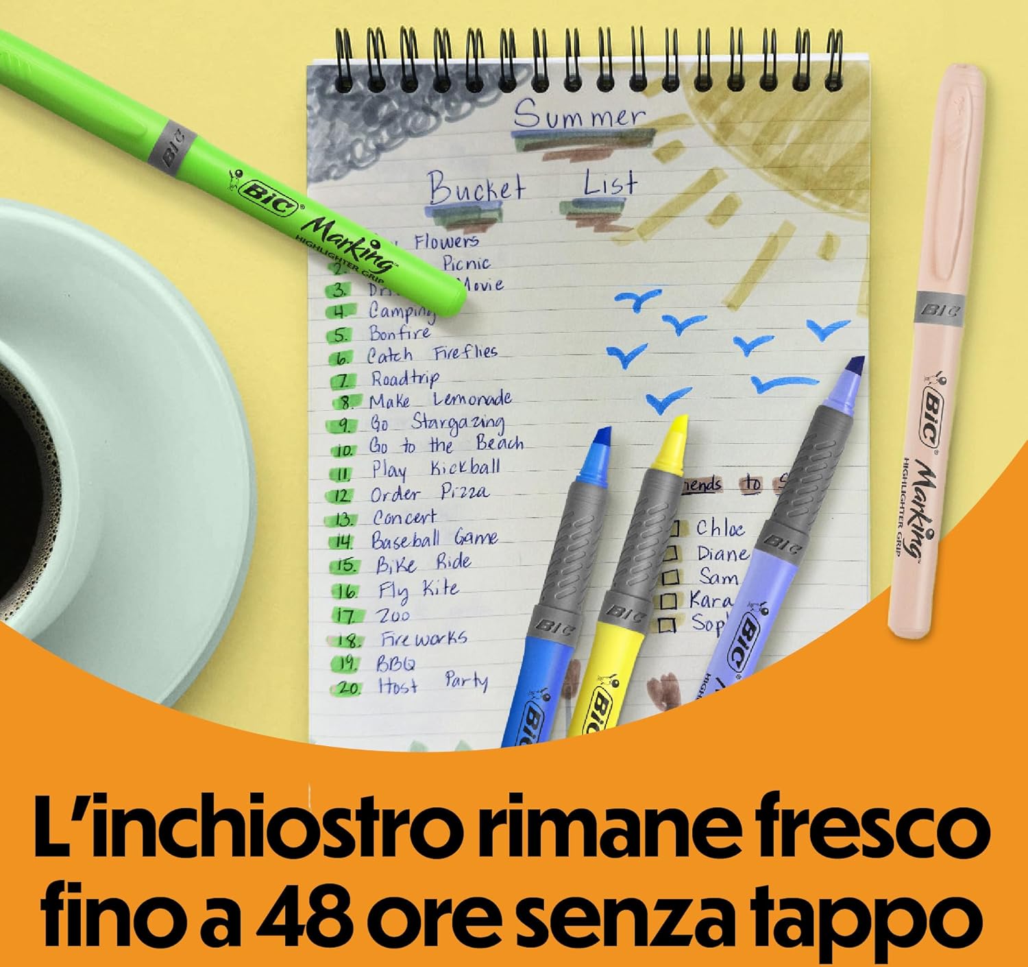 Detalle 2 de PENNE Evidenziatori BIC Highlighter Grip Pastello e Neon – con Punta a scalpello, confezione da 18 colori assortiti