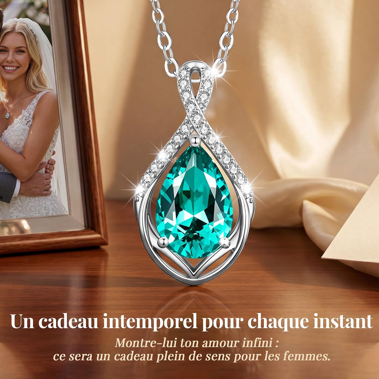 Detalle de CDE Collier Femme Goutte d'Eau – Pendentif en laiton plaqué rhodium avec zircones 5A, cadeau élégant pour elle