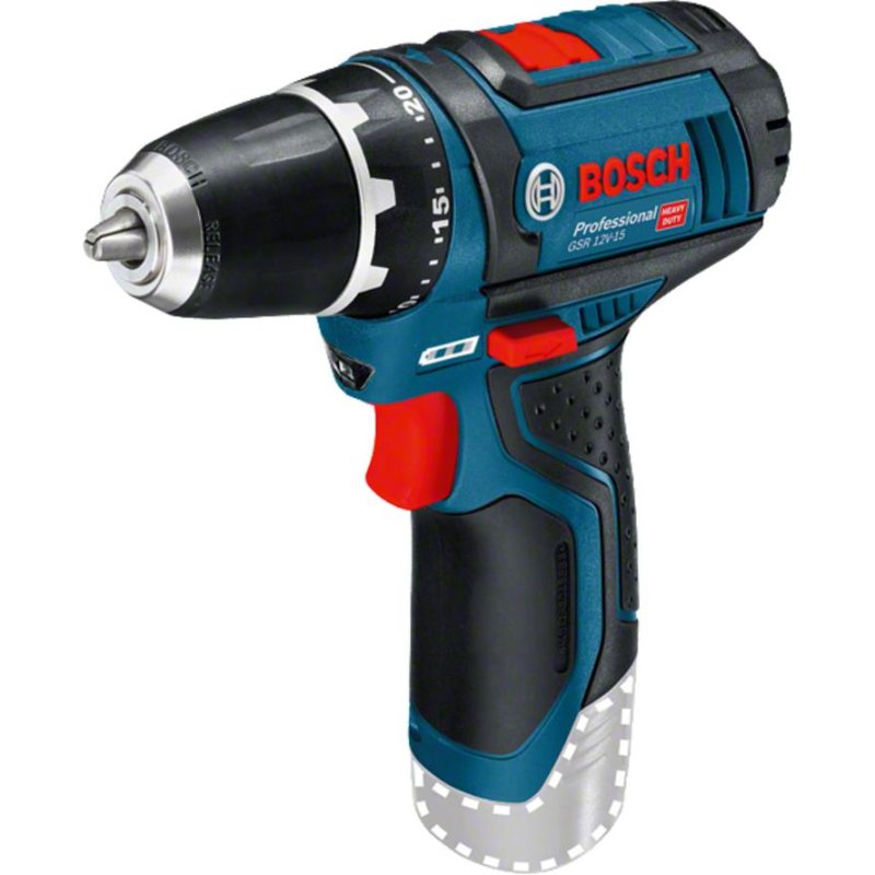 Detalle de Bosch GSR 12V-15 Professional: taladro/atornillador compacto con 30 Nm y luz integrada