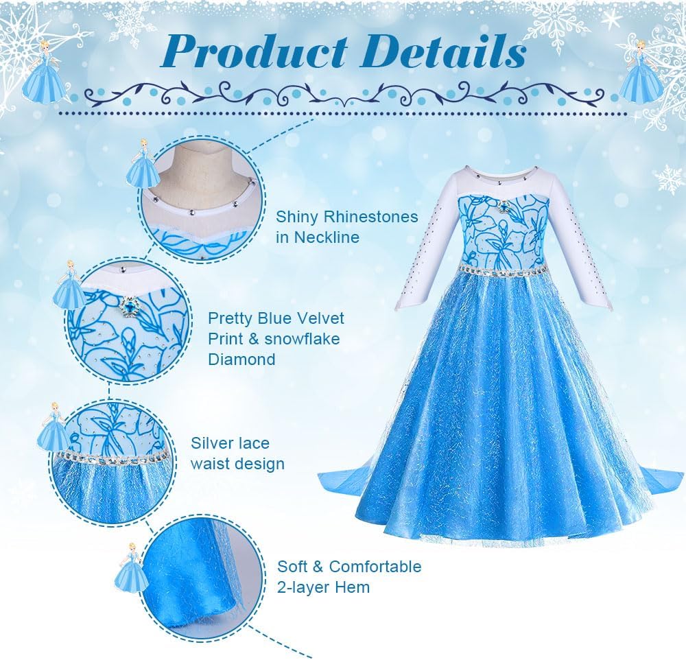 Detalle 2 de ACWOO Robe de Princesse avec Baguette et Couronne – Taille 2 à 10 ans