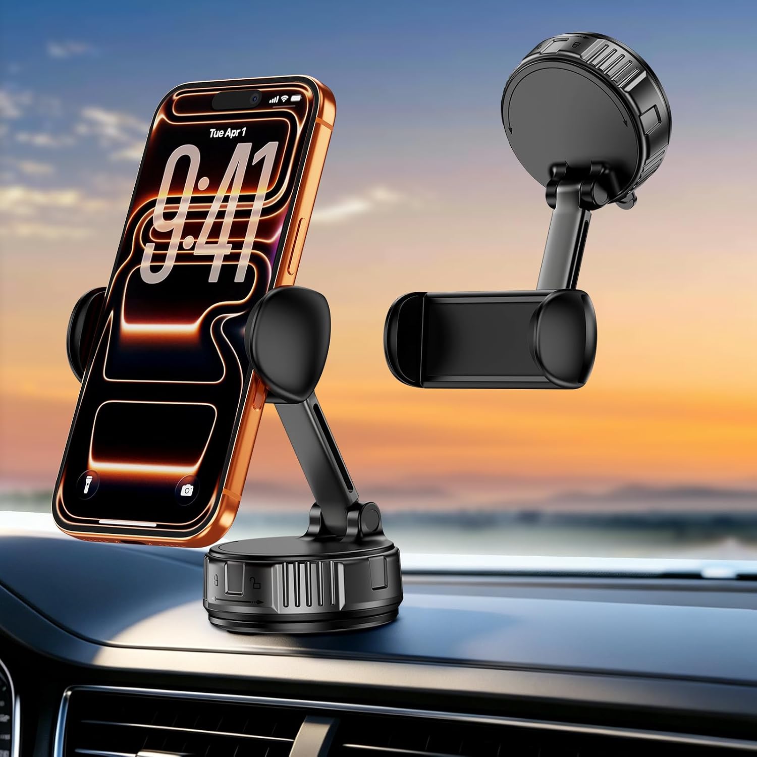 Detalle de bokilino Vacuum Suction Car Phone Mount with 360° Rotation and Nano Gel Base