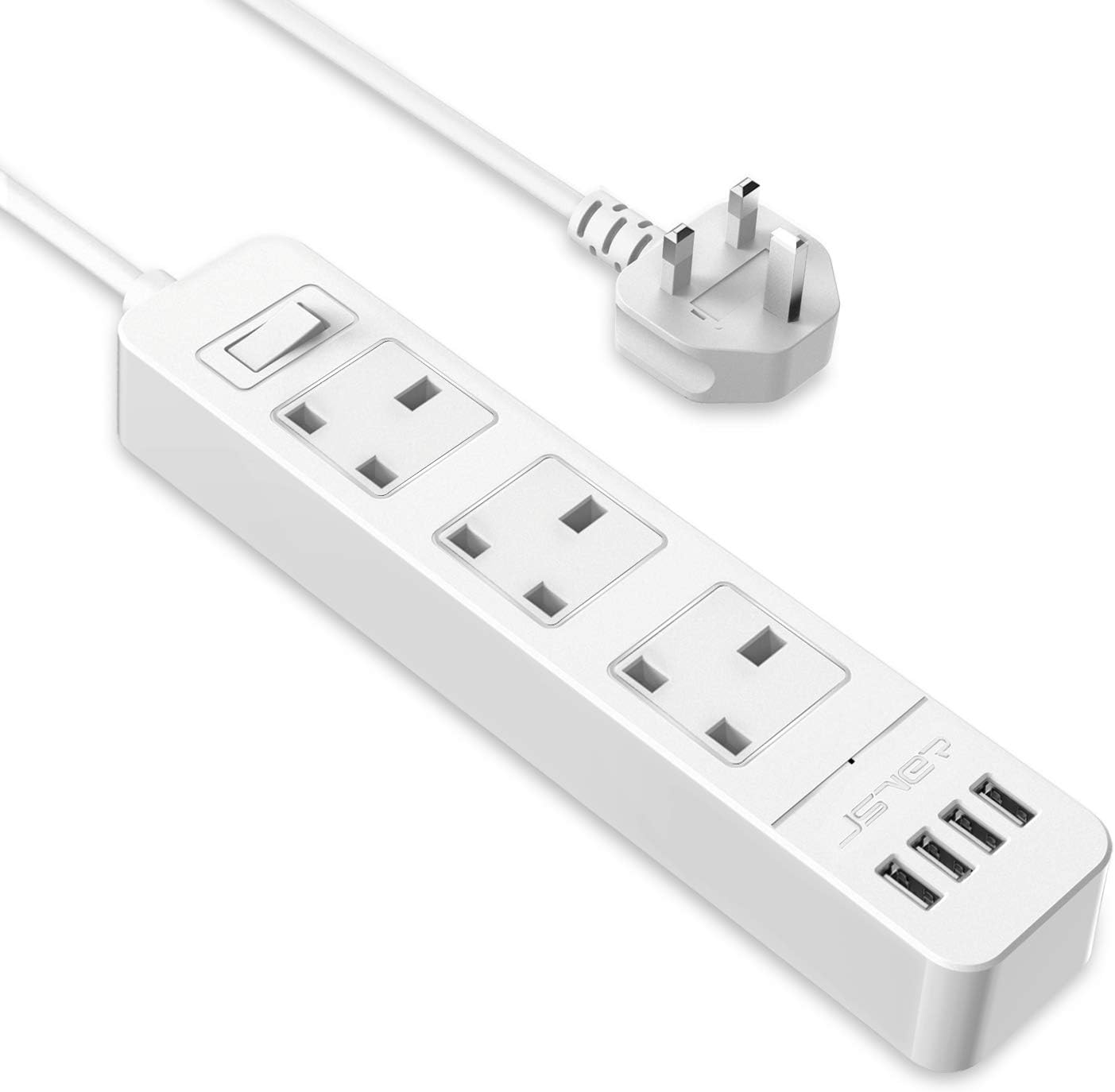 Detalle de JSVER Extension Lead USB 3-outlet 4-USB, 2m cable ๐