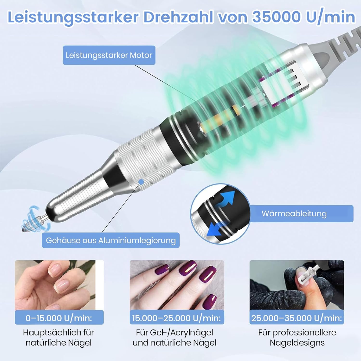 Thumbnail 3 de Delanie Nagelfräser Elektrisch 35000 U/min – kabelloser Akku-Nagelfräser für Acrylnägel und mehr