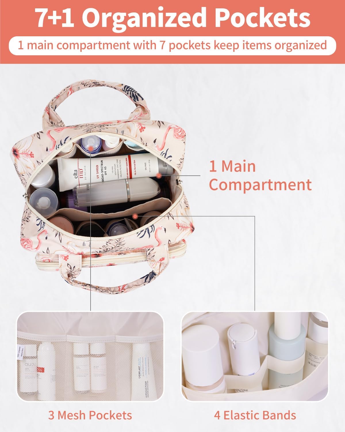 Thumbnail 2 de Narwey Full Size Toiletry Bag (Large Wash Bag) – Beige Flamingo