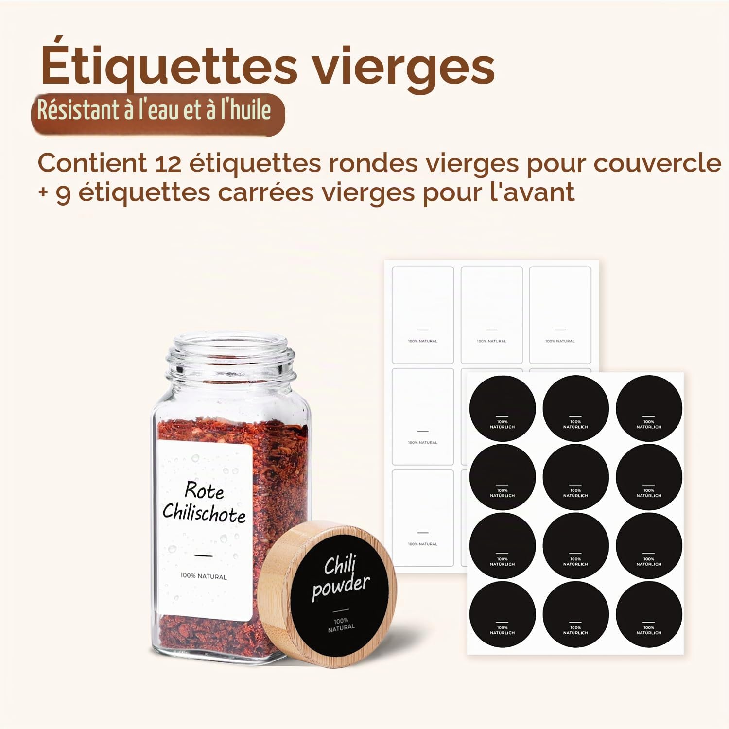 Thumbnail 2 de ComSaf kruidenpotjes van glas, 120 ml, set van 6 met bamboedeksel