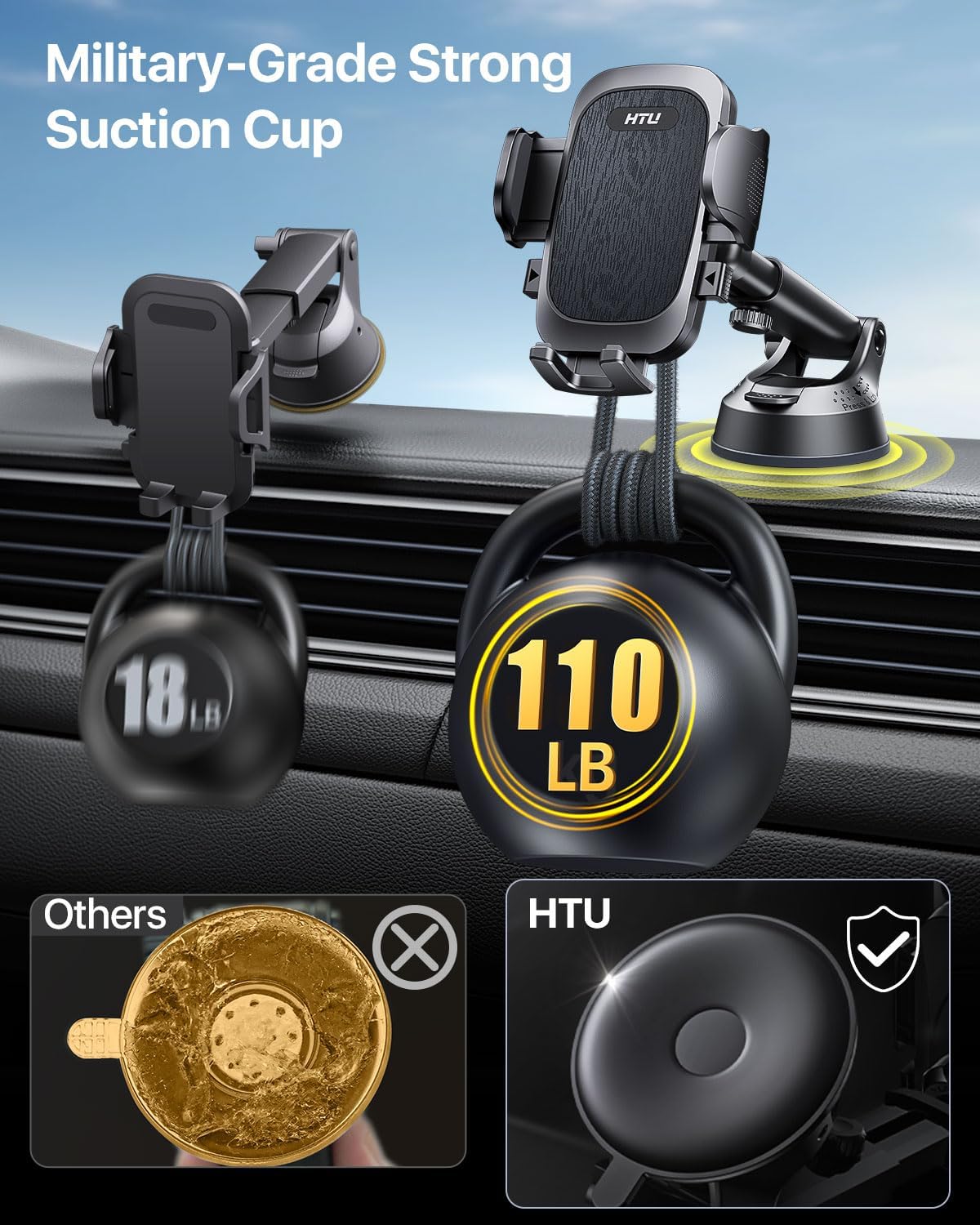 Thumbnail 1 de 2026 BEST Car Phone Holder (110+LBS strong suction) with rotatable universal mount for dashboard, windscreen & vents