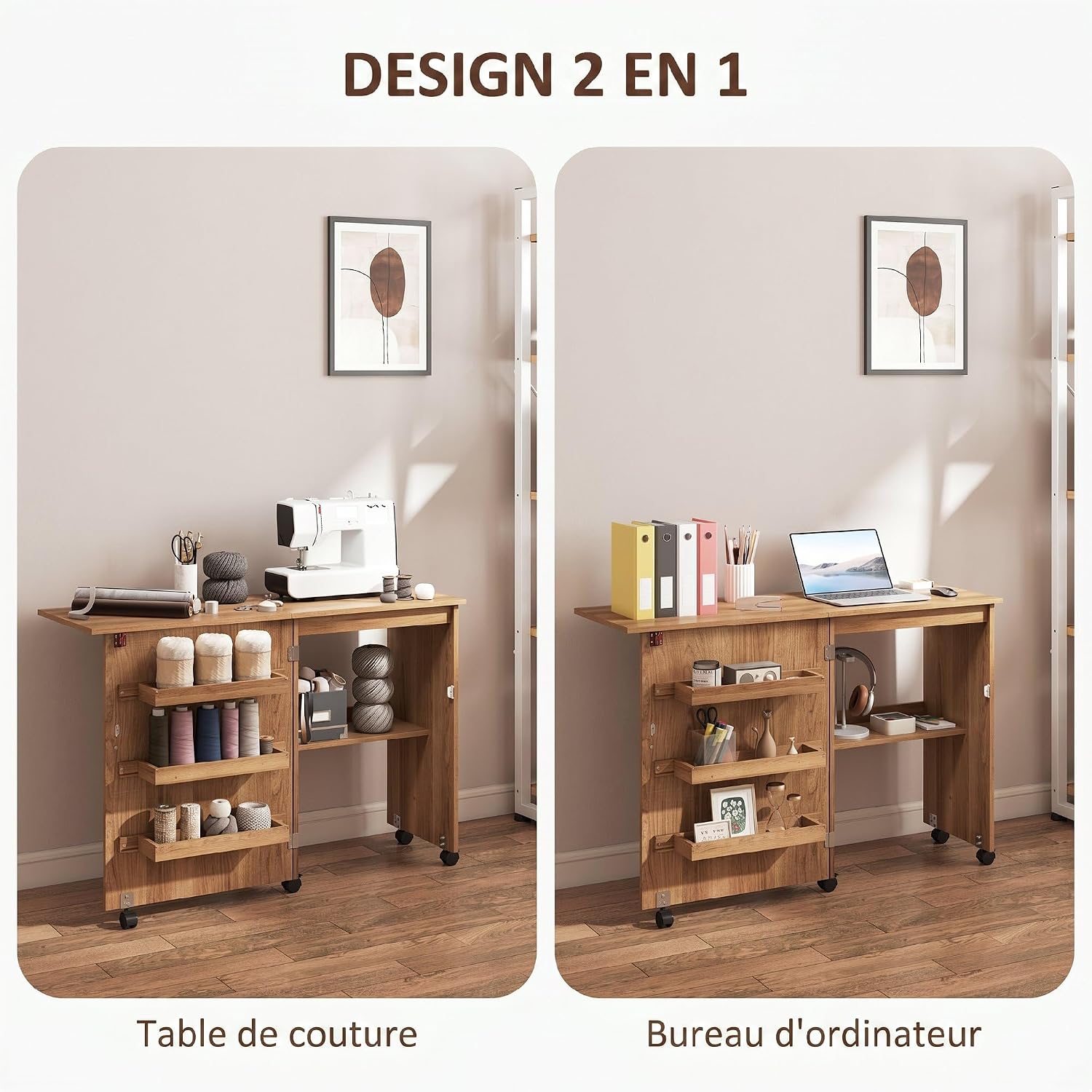 Detalle 1 de HOMCOM L10-002V80BN opvouwbare naaitafel met opklapbaar blad en opbergruimte