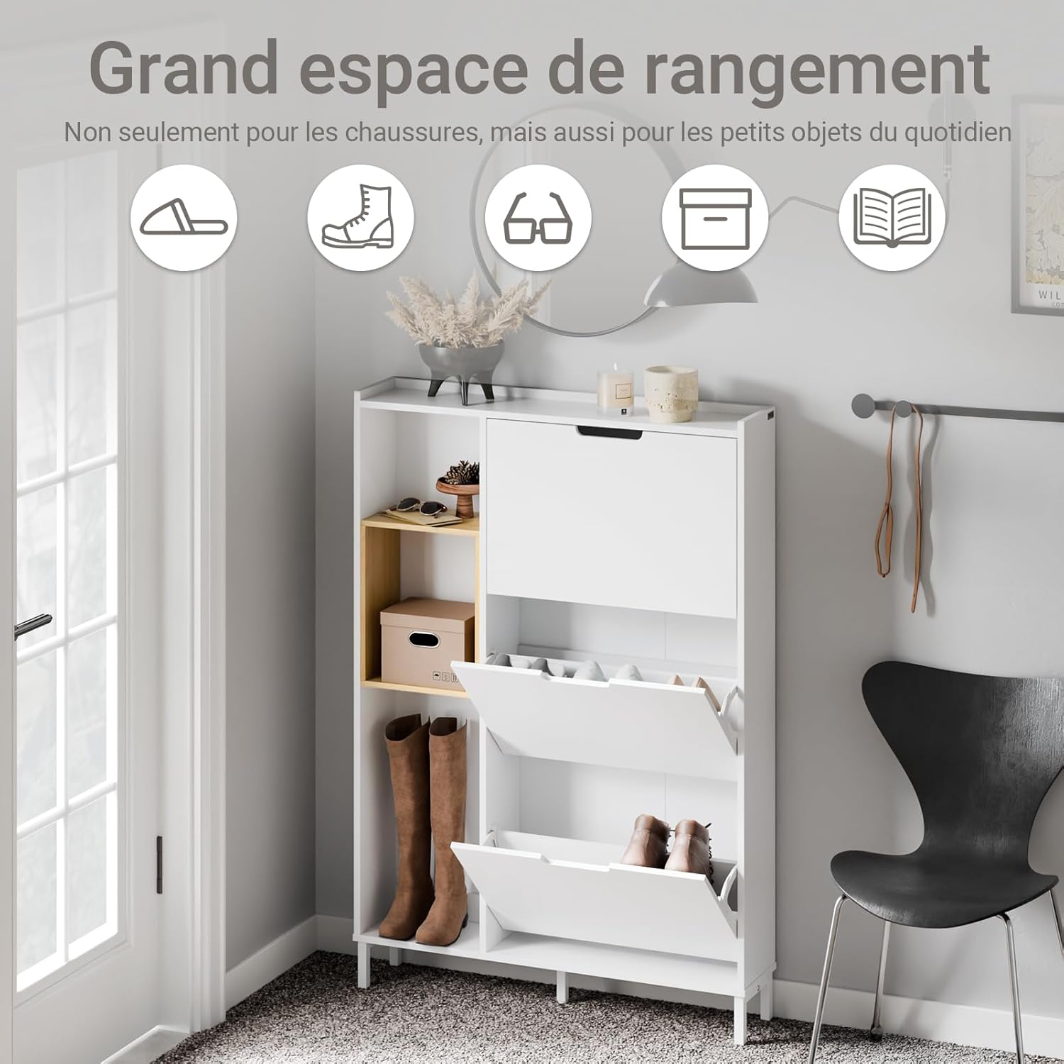 Detalle de SoBuy Meuble à Chaussures Entrée - Armoire à Chaussures Blanc Compacte (FSR209-WN)
