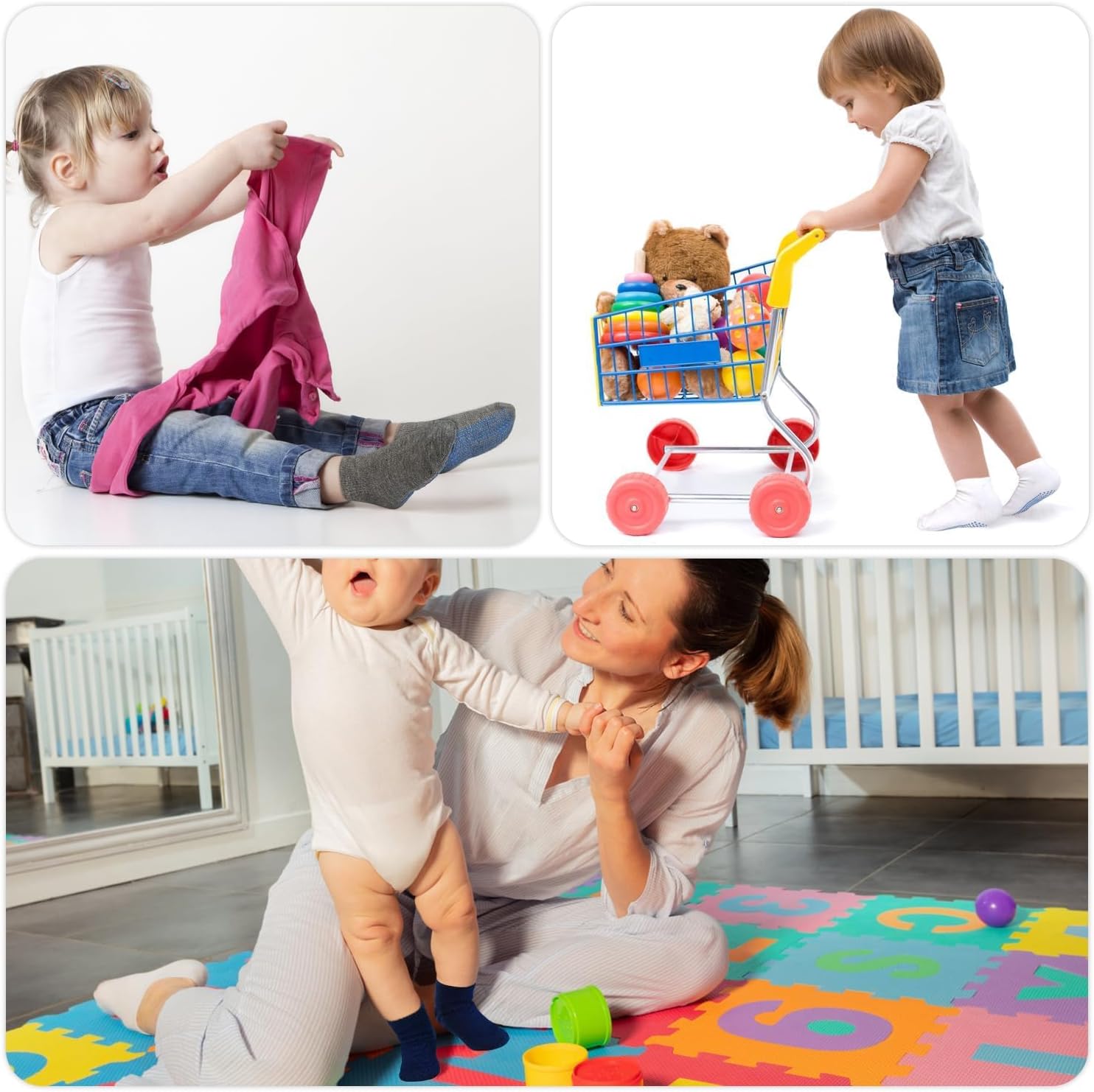 Detalle de ELUTONG Toddler Non Slip Socks (12 Pairs) – Baby Grip Ankle Socks for Boys and Girls 0–7 Years