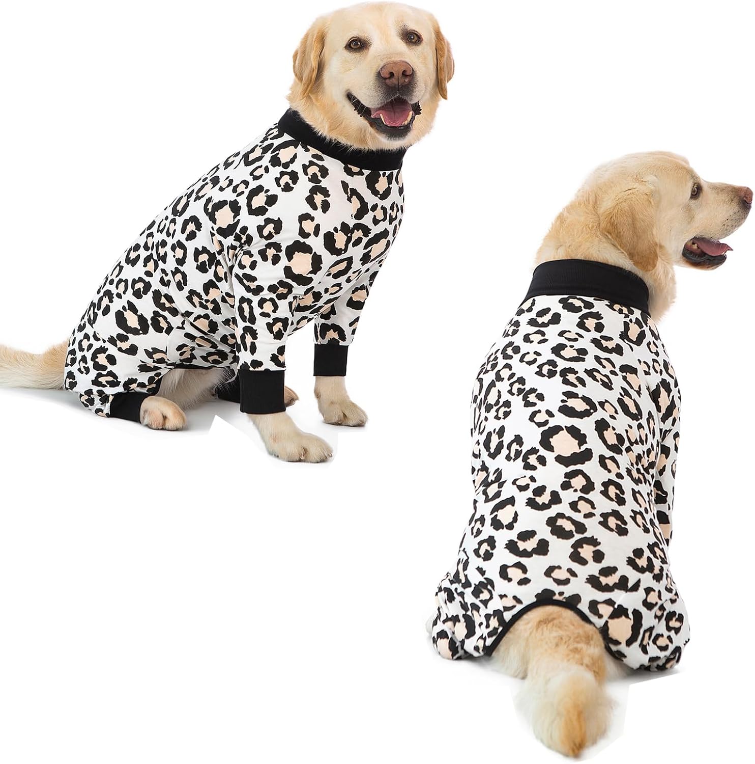Detalle de Cotton 4-Legged Dog Recovery Suit (White Leopard) – Anti Hair Shedding Onesie for Small, Medium and Large Dogs