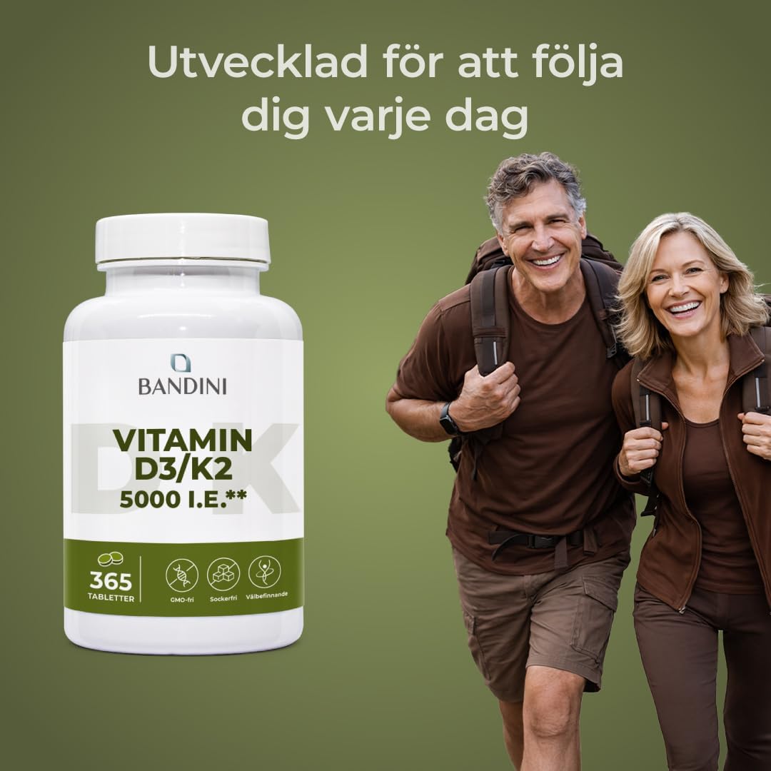 Detalle de BANDINI Vitamin D3 + K2, 365 tabletter med 125 µg D3 och 100 µg K2