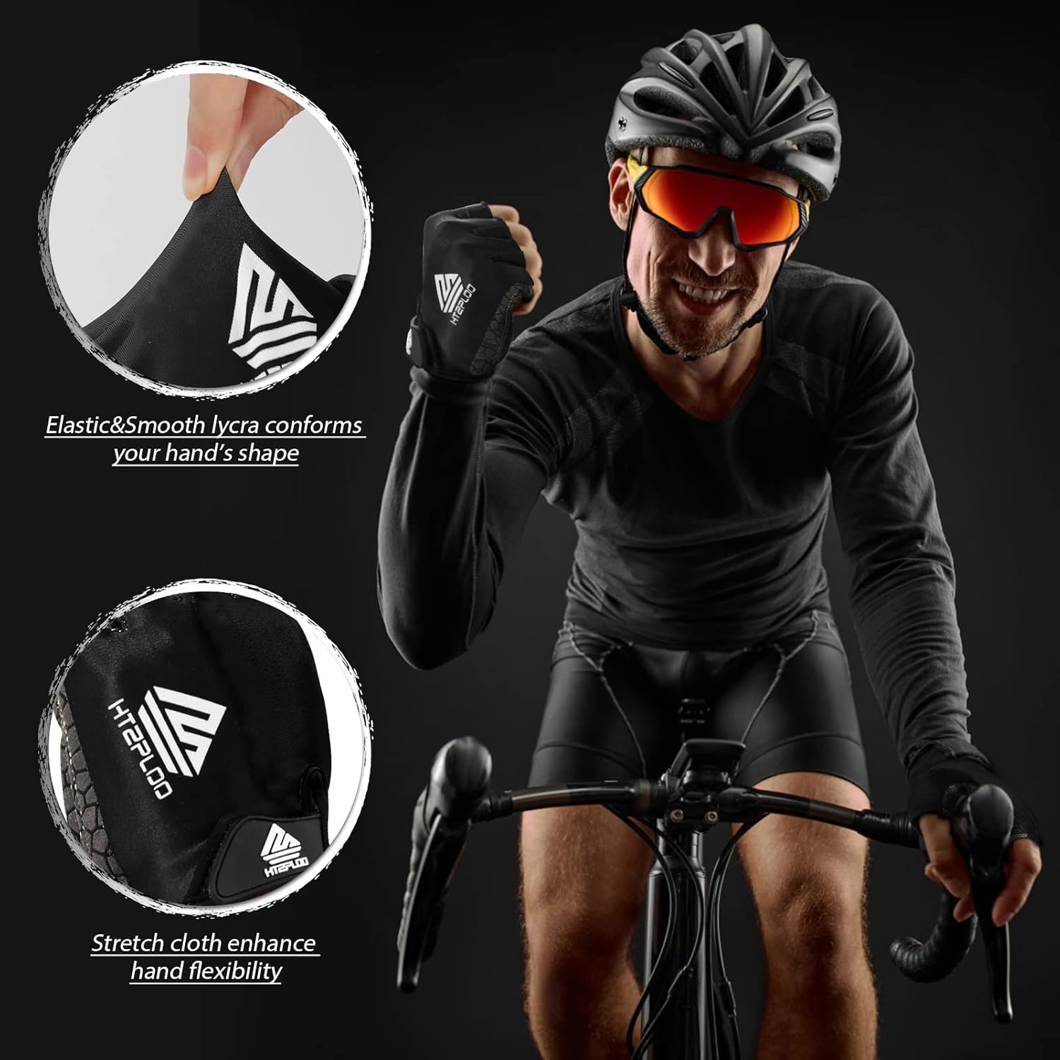 Thumbnail 3 de HTZPLOO Bike Gloves for Men and Women: Anti-Slip, Shock-Absorbing Padding, Lightweight Half-Finger Design