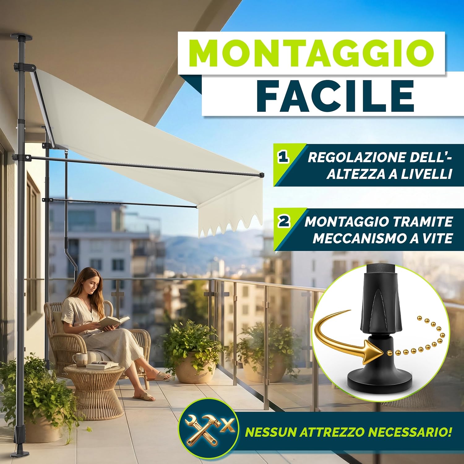 Thumbnail 2 de Tillvex Tenda da Sole a Bracci con Manovella: protezione solare esterna facile da montare, regolabile e resistente