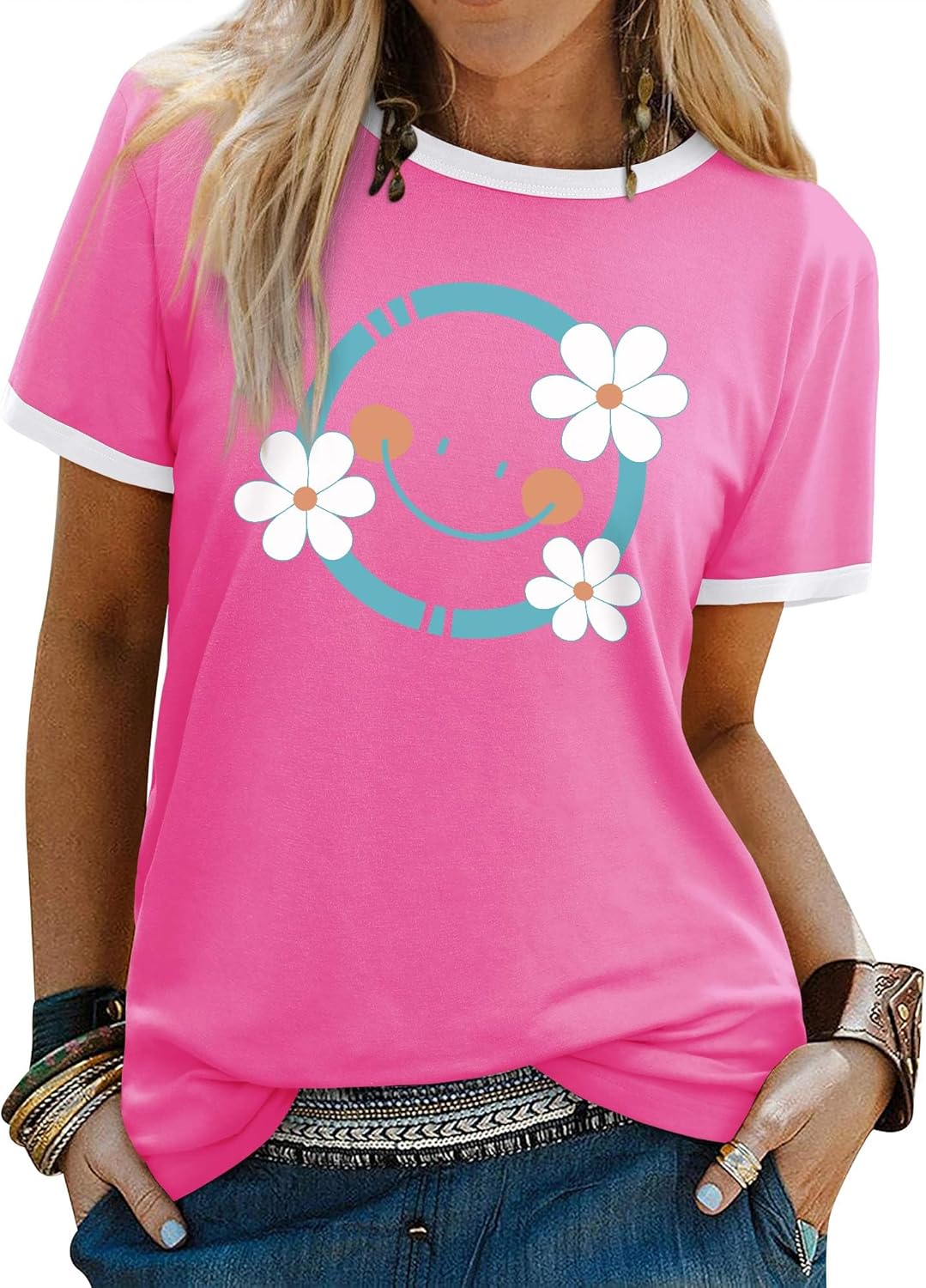 Thumbnail 6 de WIEIYM Women Daisy Floral Short Sleeve Cotton T‑Shirt – Boho Summer Tee