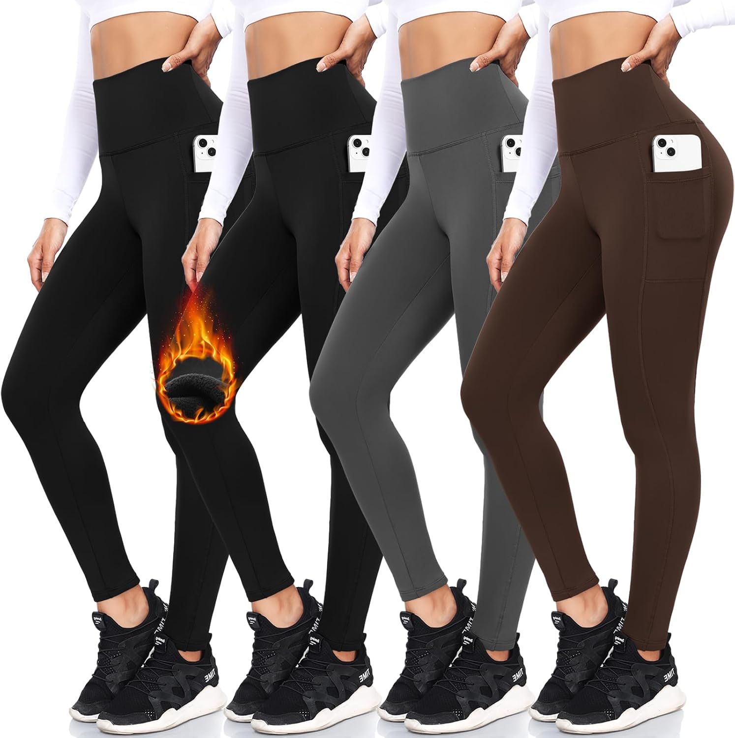 Detalle de FULLSOFT Fleece-Lined Leggings for Women, 4-Pack with Pockets