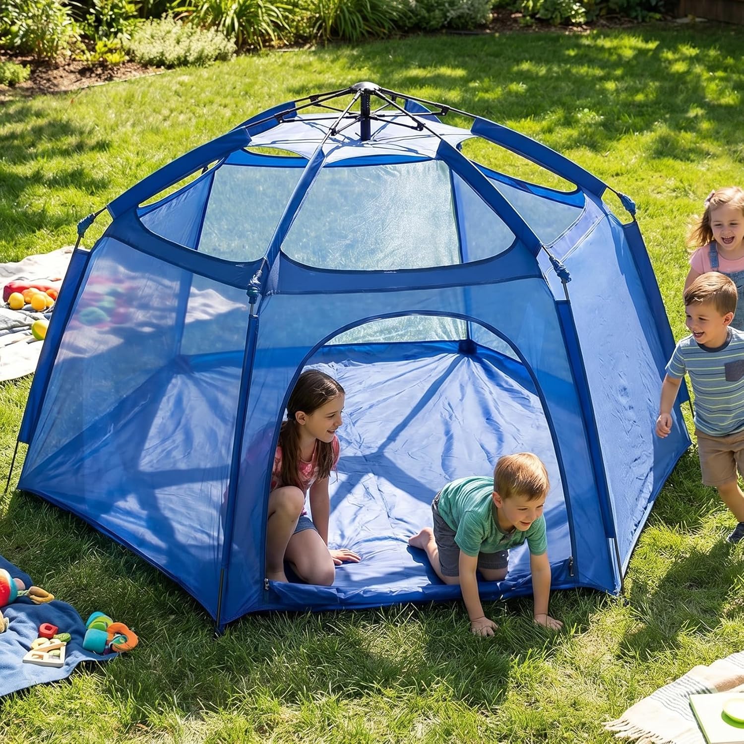 Alvantor Baby Playpen Pop Up Play Yard (84x84x44) Large Mesh Kids Play Pen with Canopy, Navy