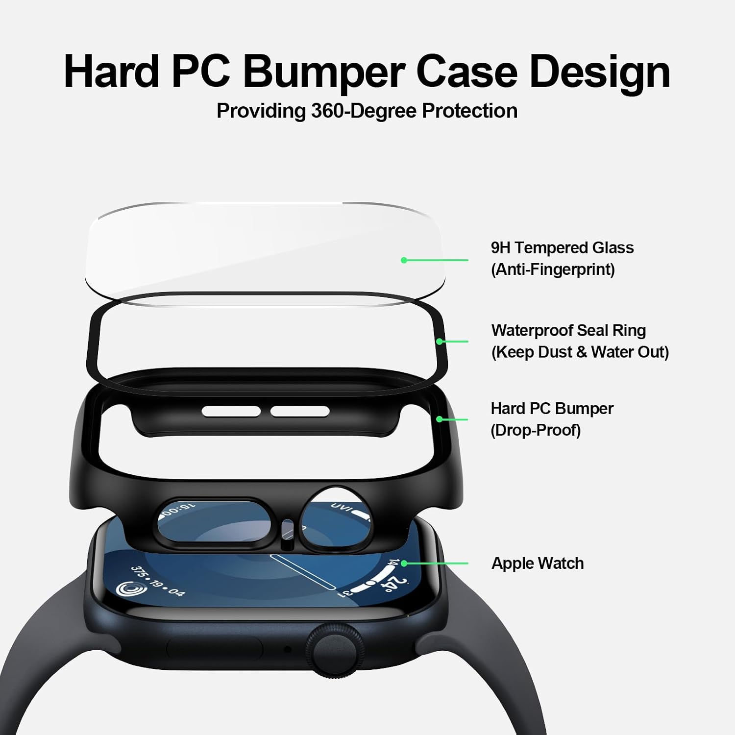 Detalle de 6 Pack Case with Apple Watch Screen Protector 40mm for Series 4/5/SE/6/SE3/SE2/SE, Hard PC Bumper with Anti-Fog HD Tempered Glass Face Cover