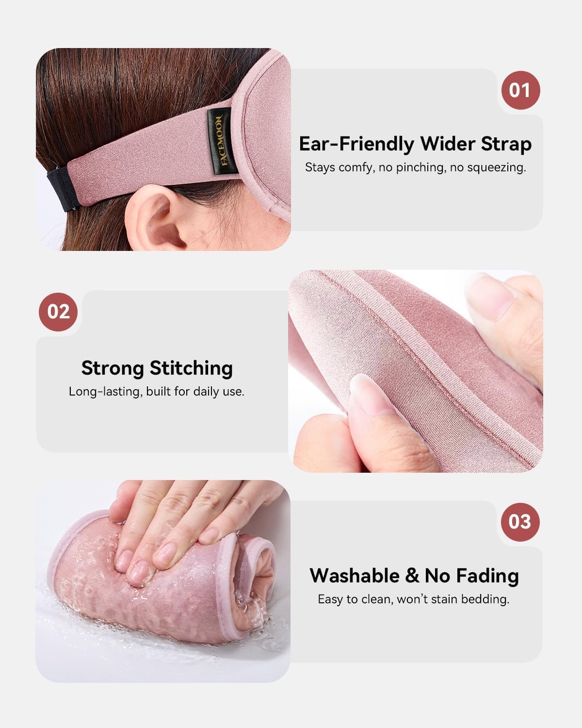 Thumbnail 6 de Weighted Blackout Sleep Mask for Women: Silk-Feel 3D Contoured Eyemask (Pink)