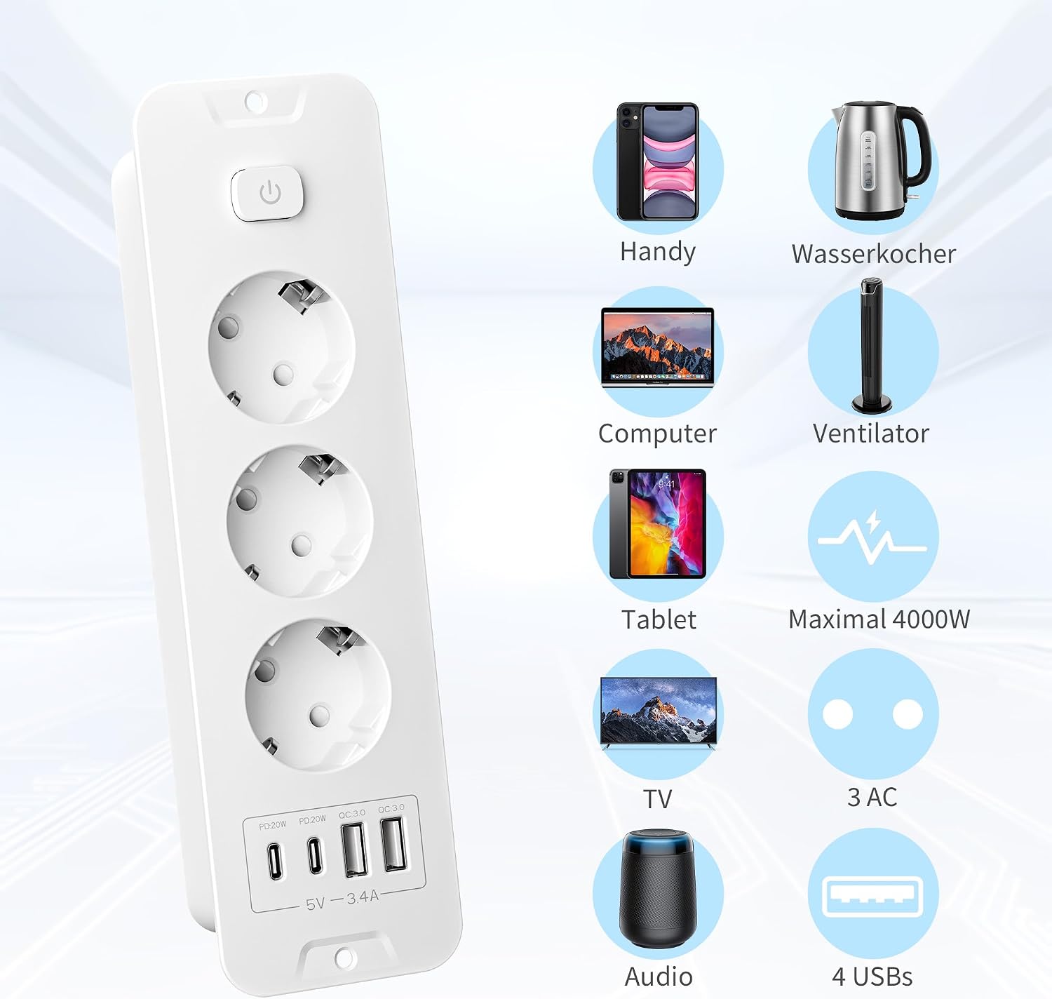 Detalle de Vipwell Prise encastrée avec USB 20W