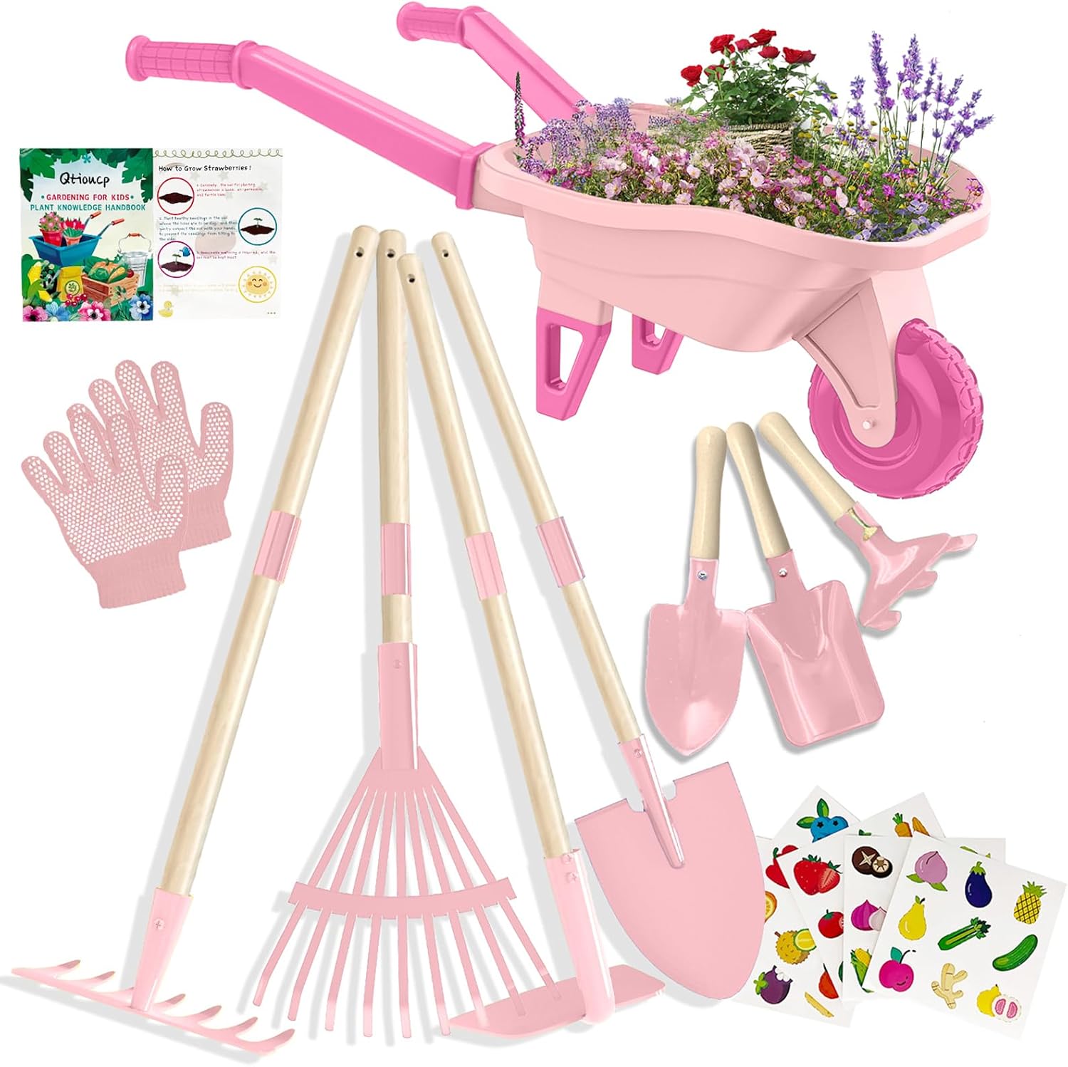 Detalle de Qtioucp Kids Gardening Tools Set with Wheelbarrow 27.6