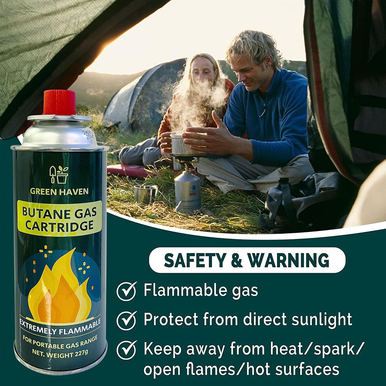 Thumbnail 6 de Green Haven Camping Gas | EN417 Butane Canisters (8 Pack) for Outdoor Cooking