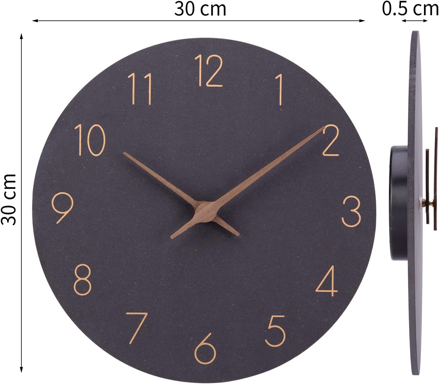Detalle 2 de ACCSHINE 9939332 houten wandklok 30 cm, zwart en stil
