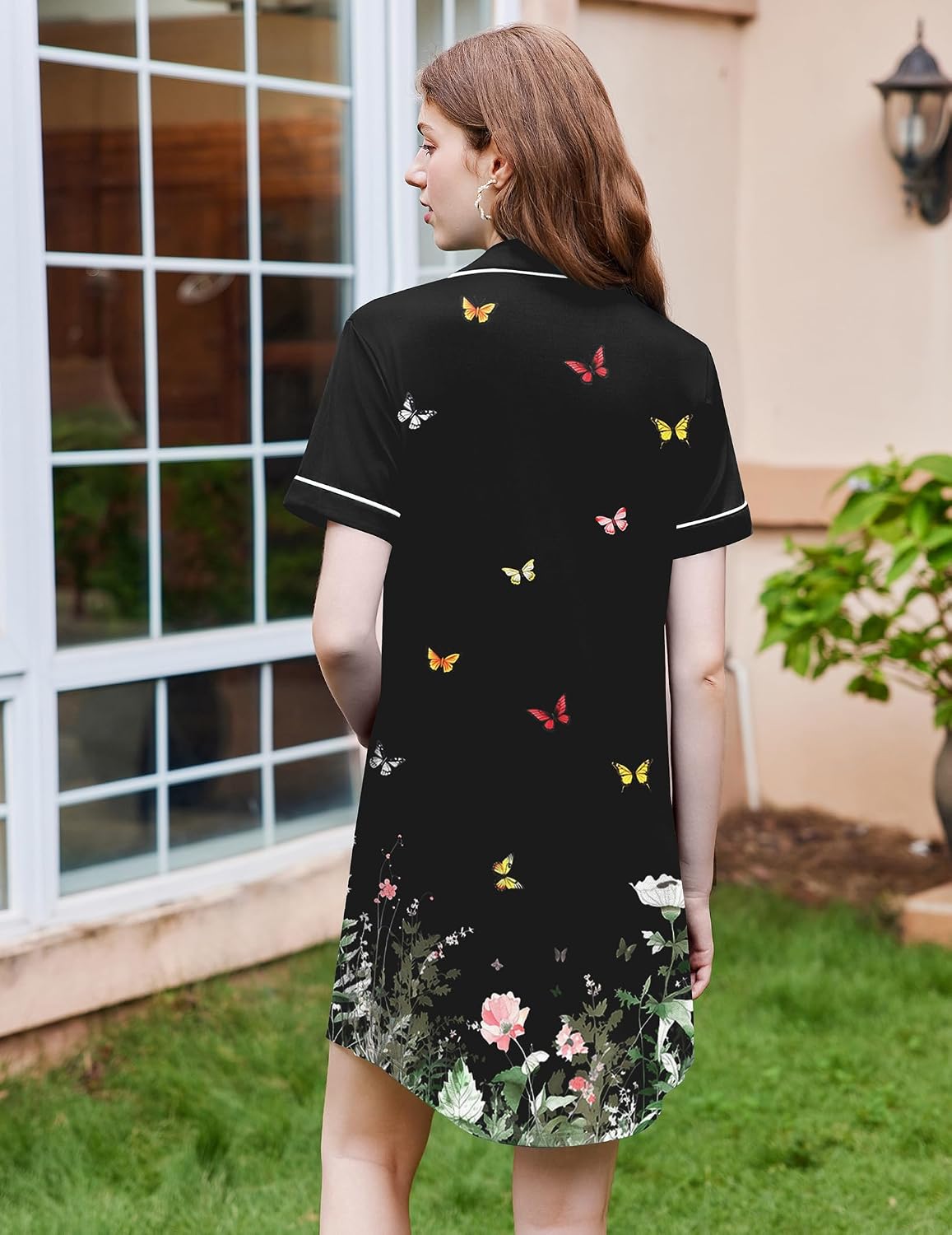 Detalle de Ekouaer Button-Down Nightgown, Short-Sleeve Nursing Sleep Shirt