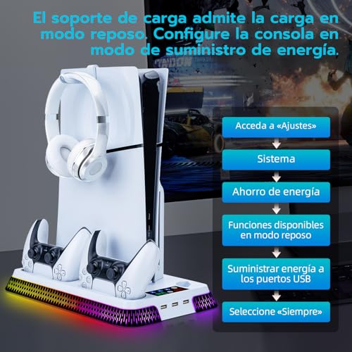 Thumbnail 2 de Wigearss Soporte Vertical para PS5 con Ventiladores, Carga para 2 Mandos y Iluminación RGB