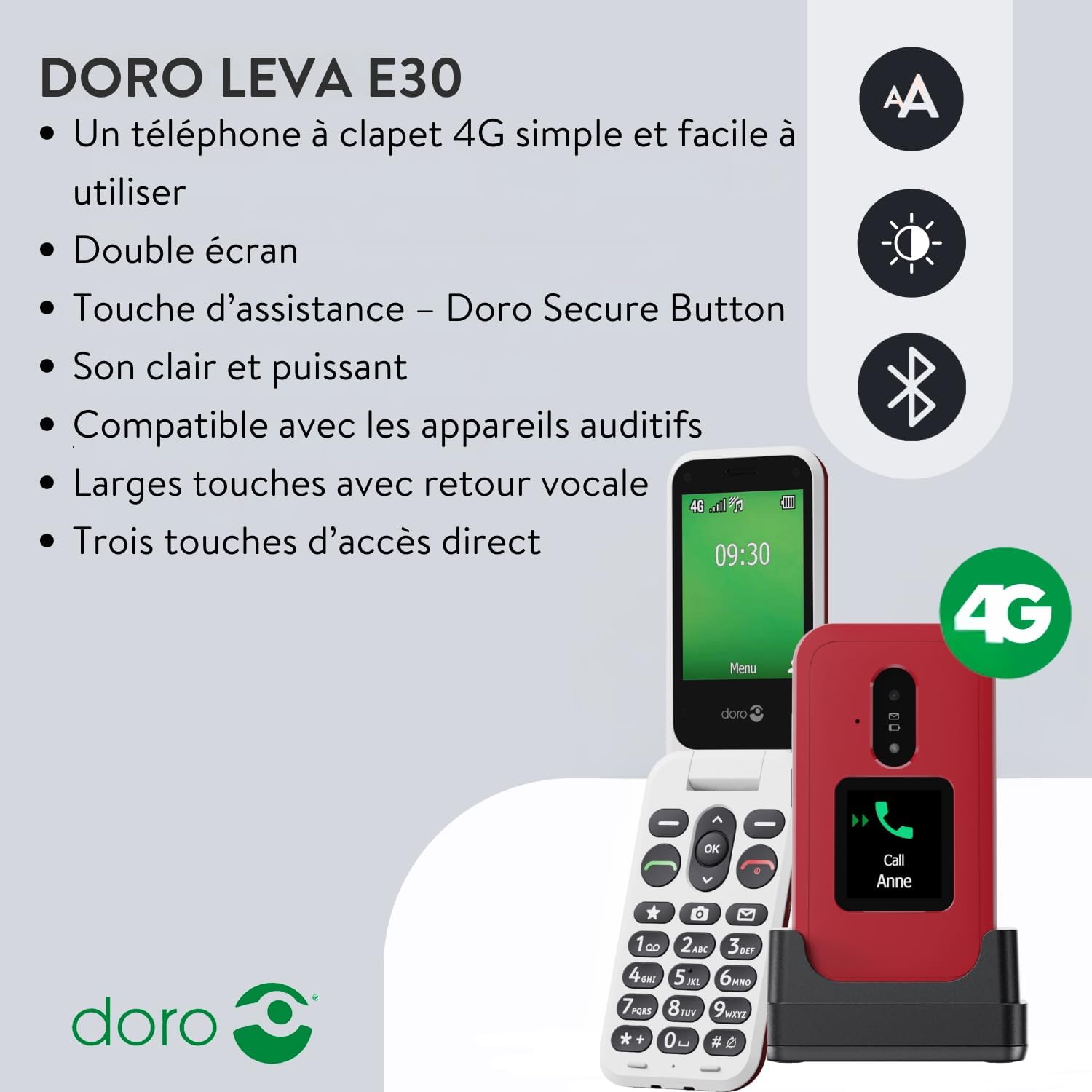 Thumbnail 1 de Doro Leva E30, Schwarz/Wei ?: téléphone à clapet pour seniors