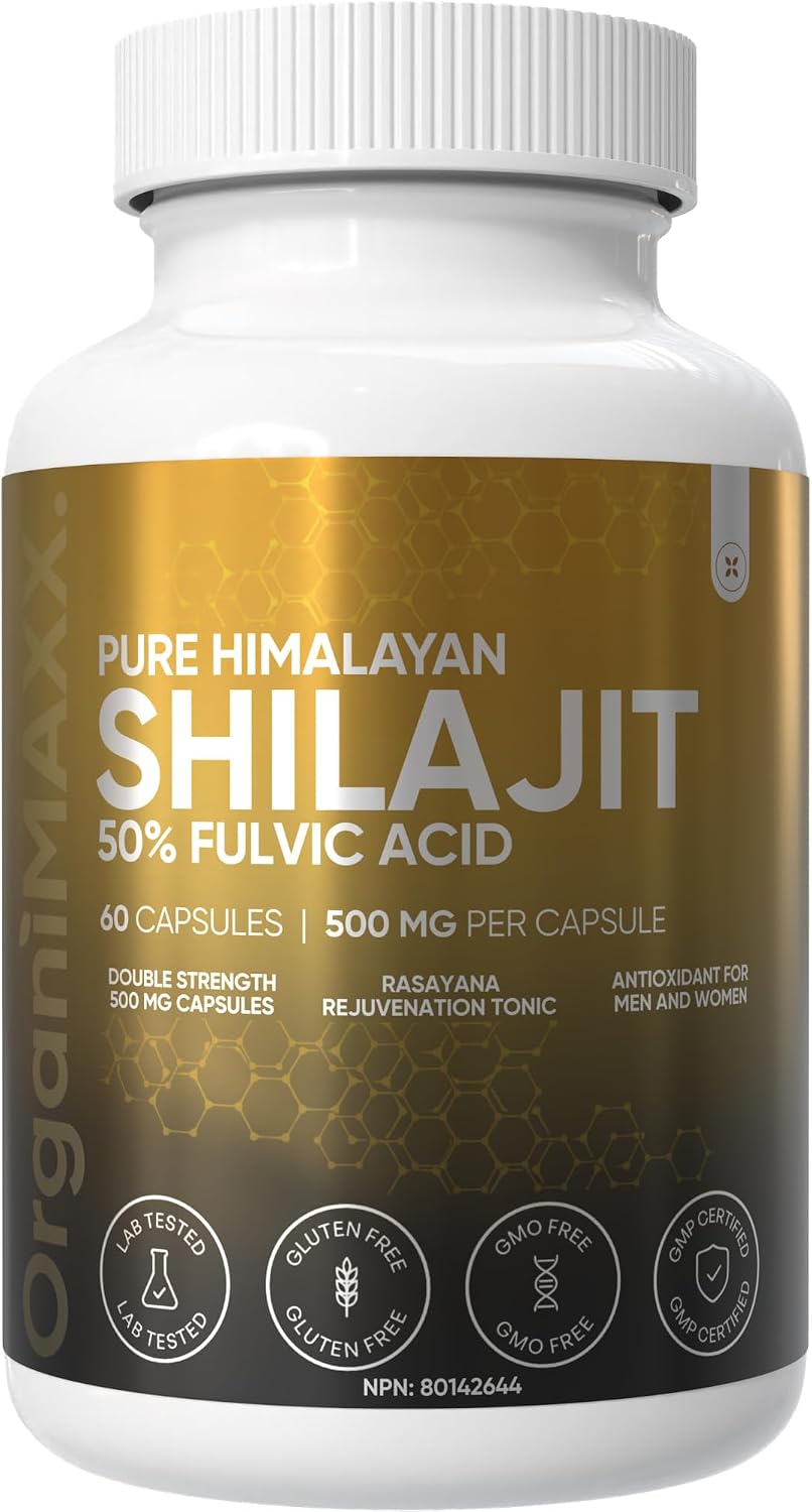 Detalle de OrganiMAXX. 500 mg Organic Himalayan Shilajit Capsules, 50% Fulvic Acid