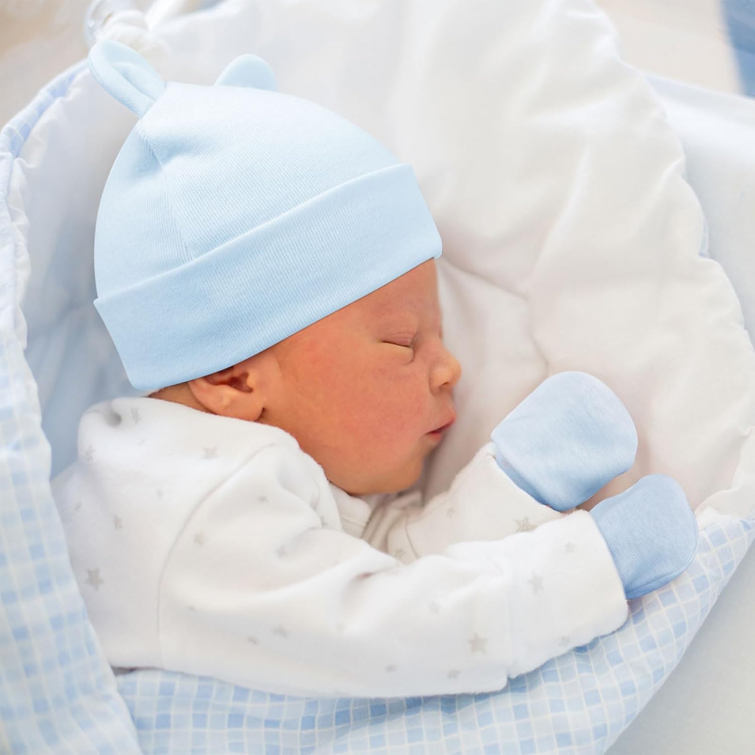 Thumbnail 1 de DRESHOW Newborn Hats & Mittens Set with Bear Ears – 0–6 Months