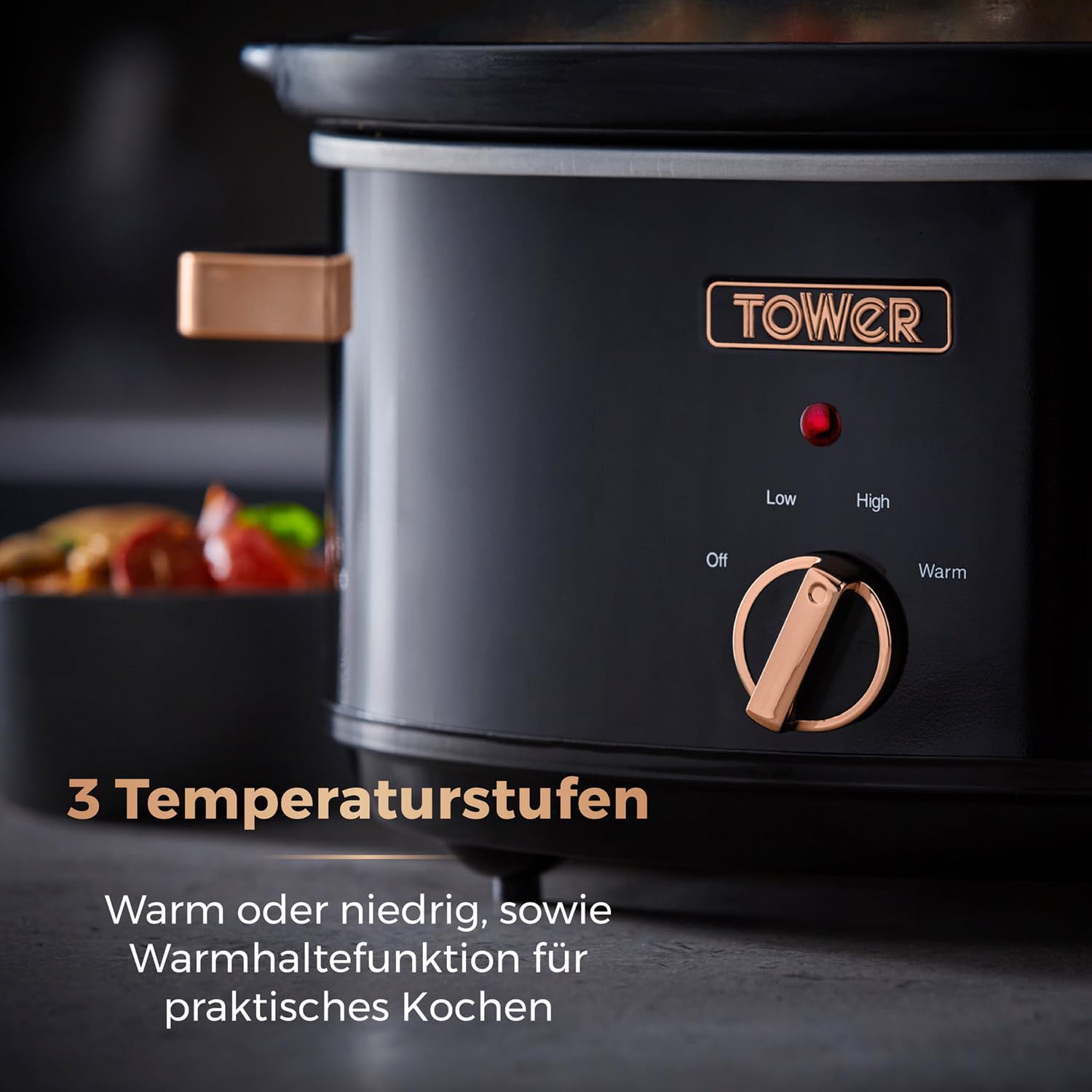 Thumbnail 4 de TOWER Infinity Tower T16019RG Schongarer mit 3 Wärmestufen und Warmhaltefunktion, 6,5 l, 270 W (Schwarz/Roségold)