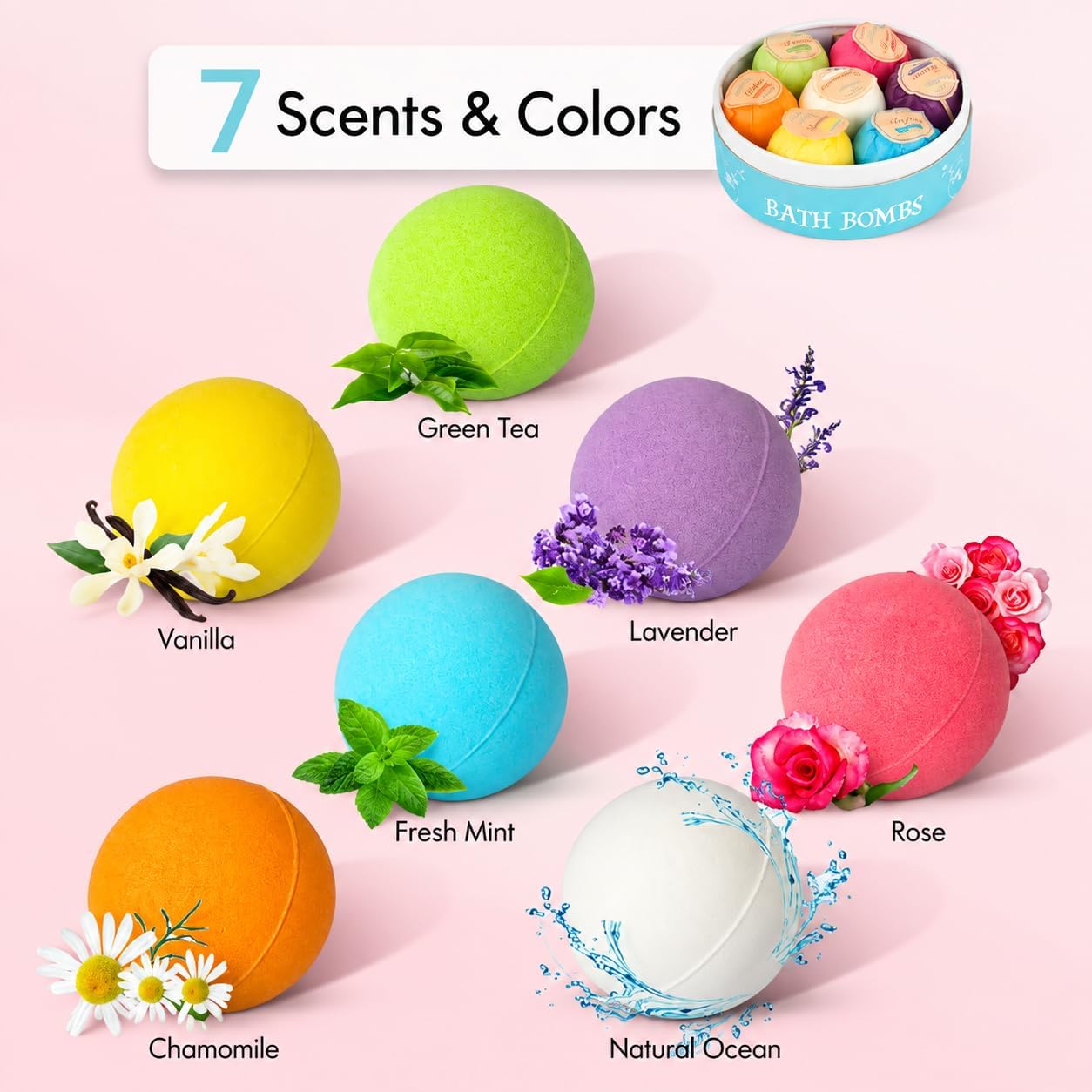 Detalle de Aofmee AOBB07 Bath Bomb Gift Set, 7 Individually Wrapped Fizzies