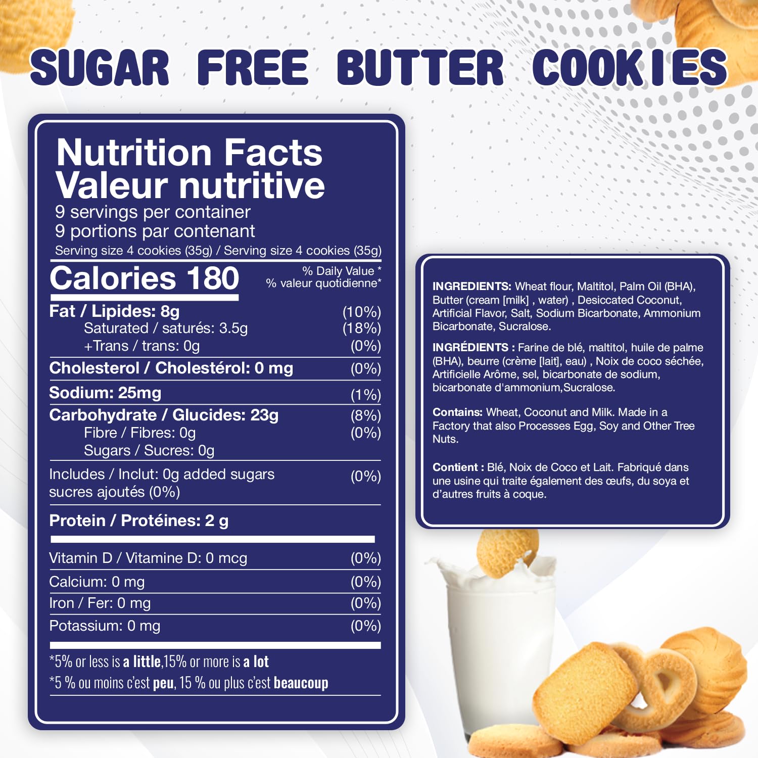 Detalle de BREXONIC Sugar-Free Butter Cookies, 36-Count Danish Shortbread in a Tin