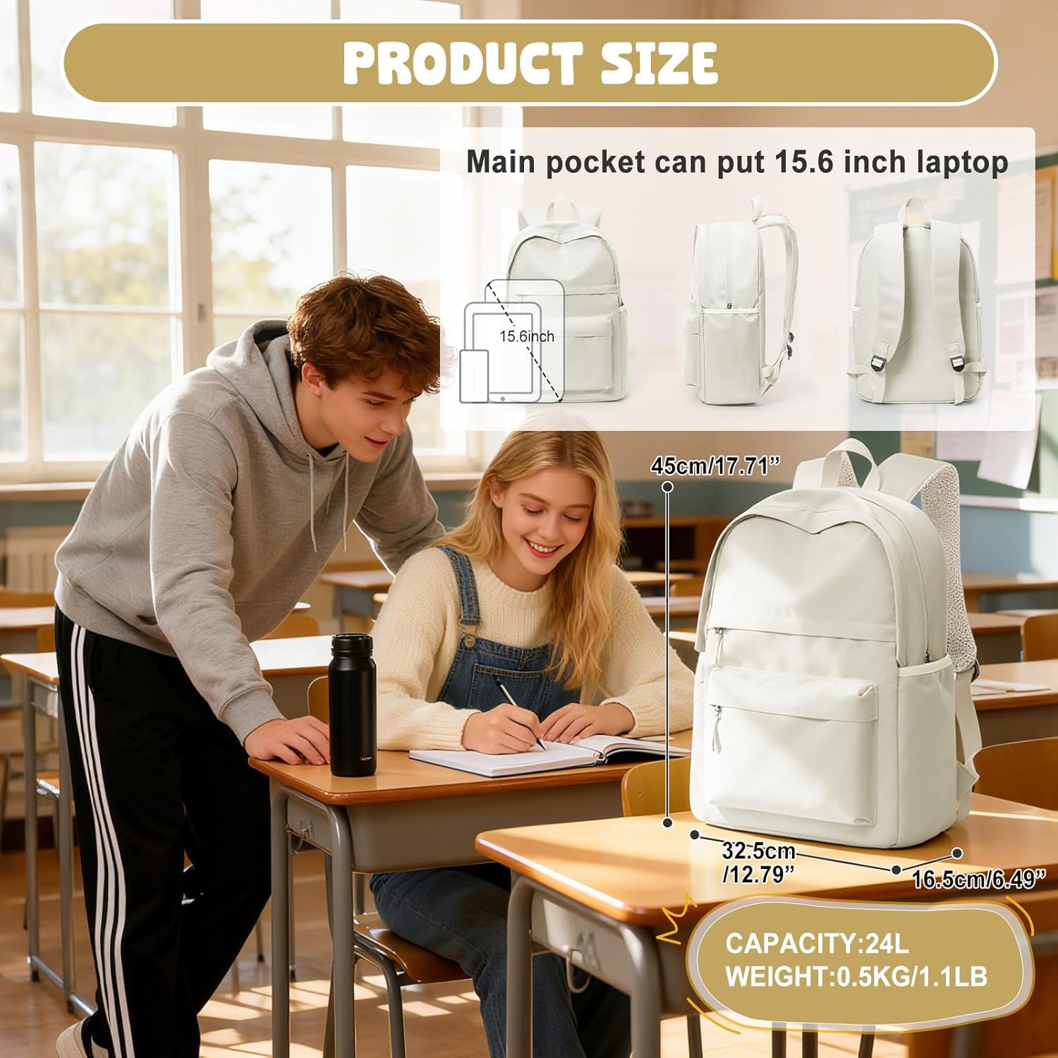 Detalle 2 de Lightweight School Travel Water Resistant Rucksack Backpack