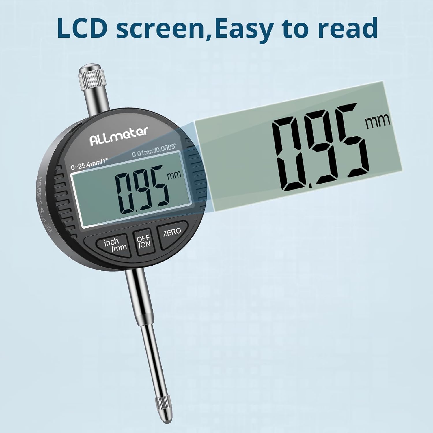 Thumbnail 6 de ALLmeter DTI Digital Dial Indicator 0.01mm / 0.0005" Resolution, 0-25.4mm / 1" Range