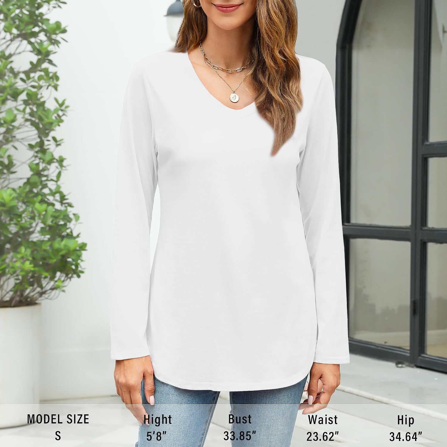 Detalle de Elesomo Womens V Neck Cotton Tee 100% Cotton